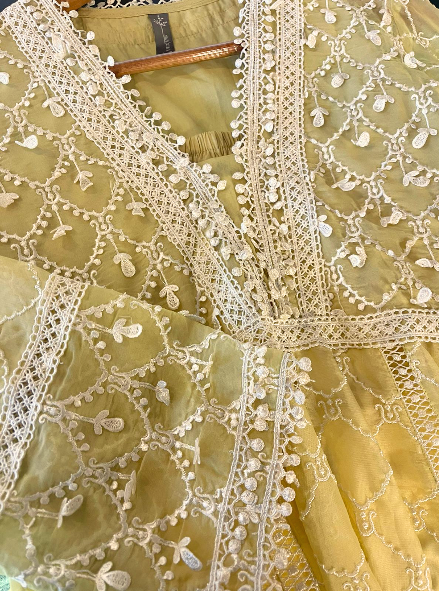 Dori Organza Lime Anarkali Kurta Set