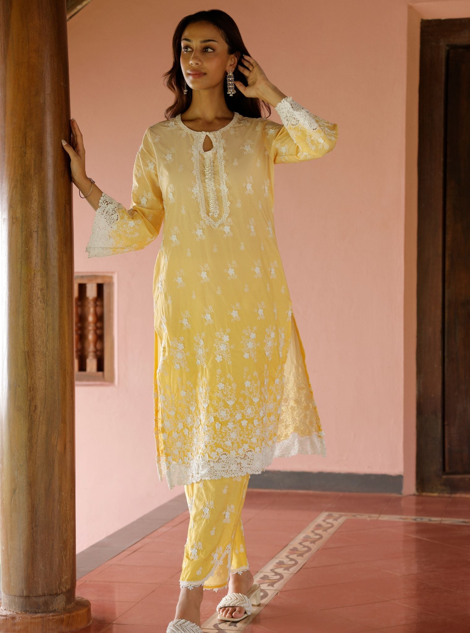 Zehen Ombre Supima Cotton Yellow Kurta Set