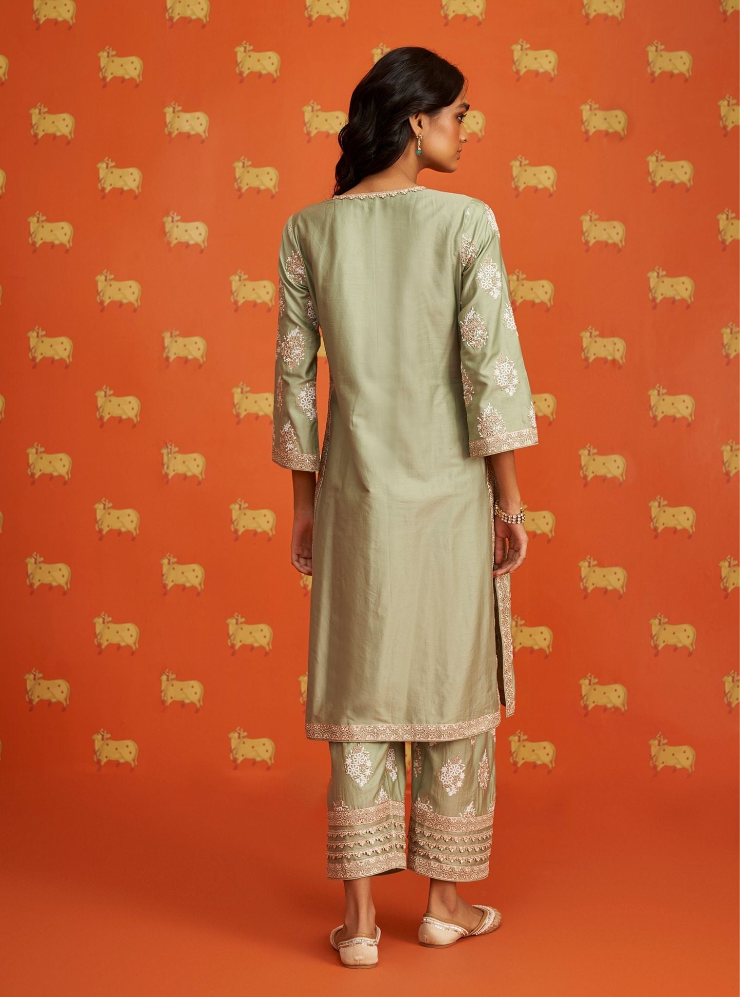 Calita Pima Satin Green Kurta Set