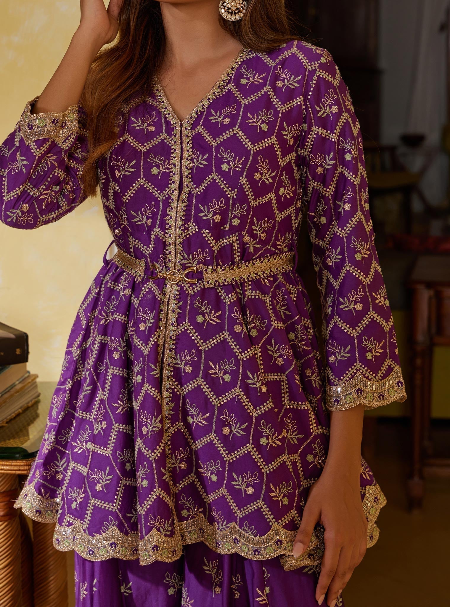 Bisini Pima Purple Top with Sharara Set