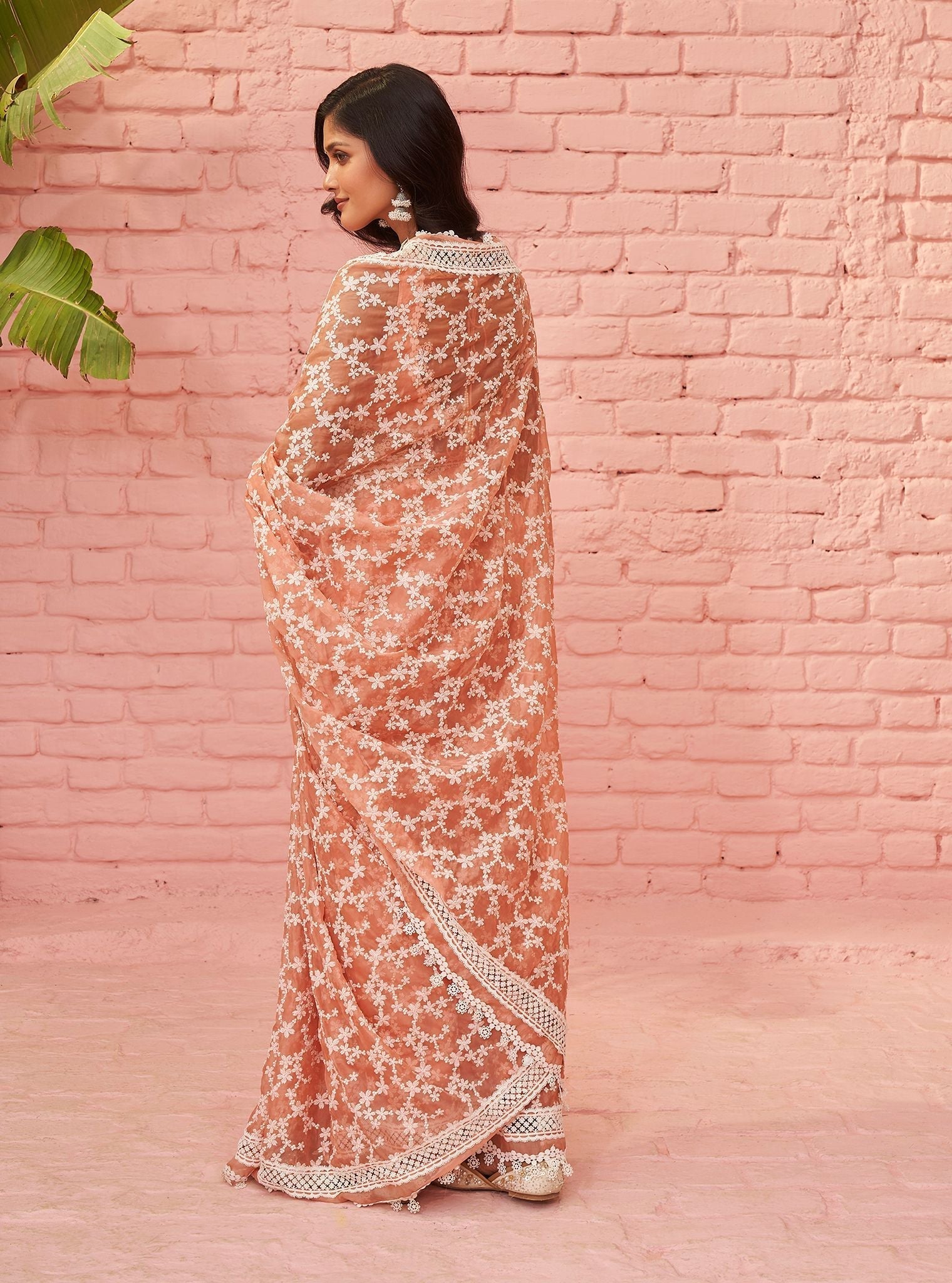 Peora Organza Peach Saree