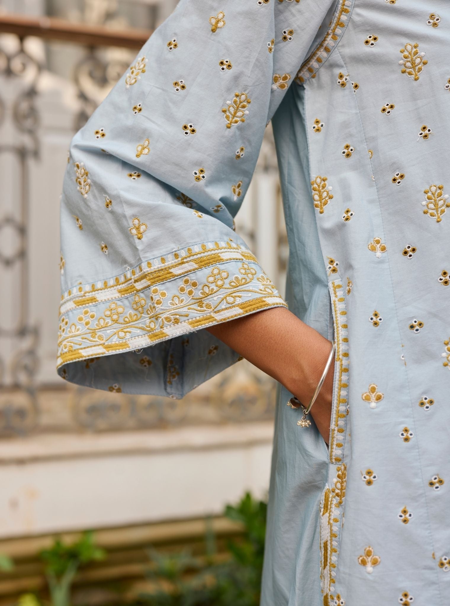 Vysa Supima Cotton Blue Printed Kurta Set