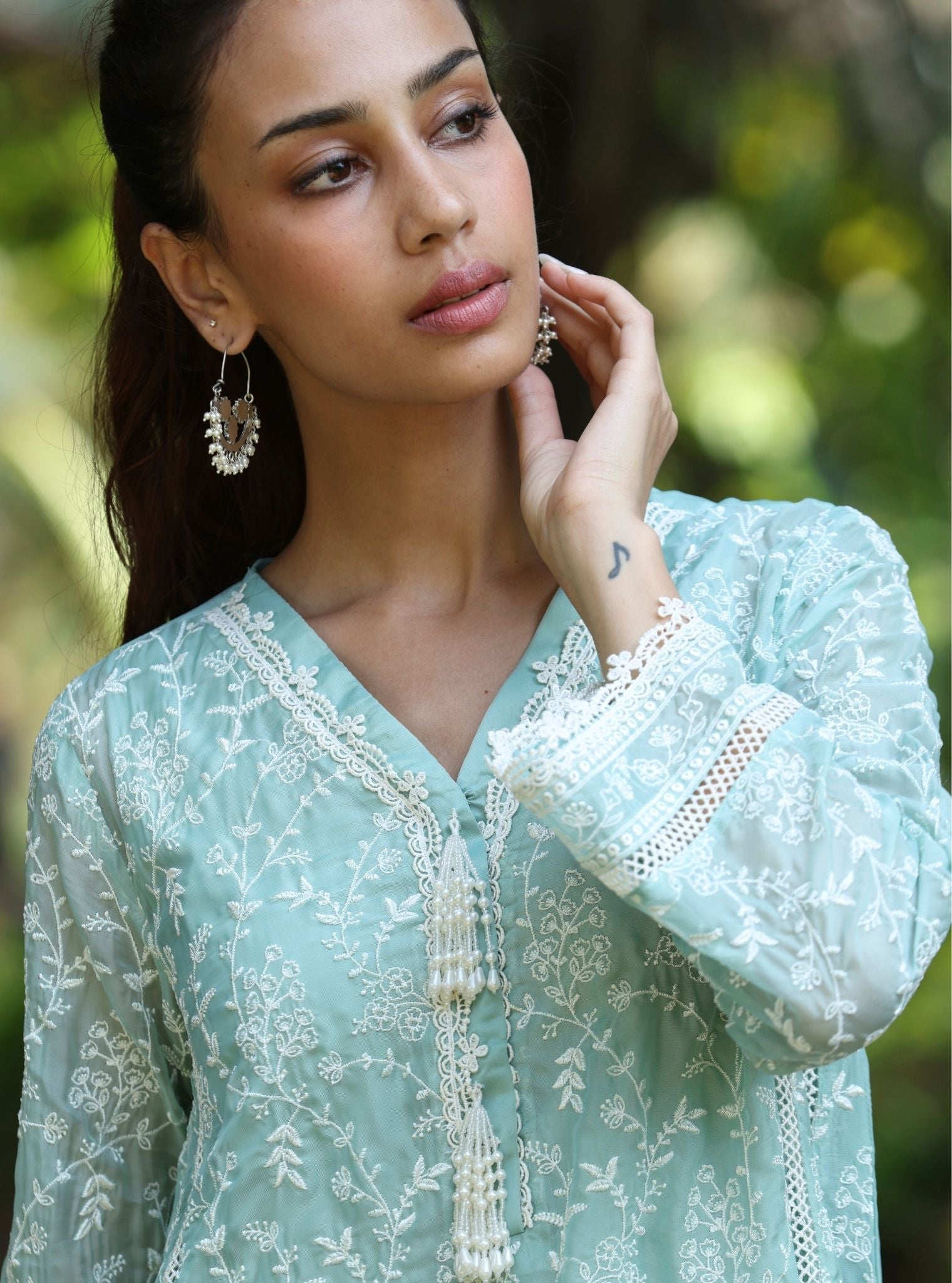 Caara Organza Teal Blue Kurta Set