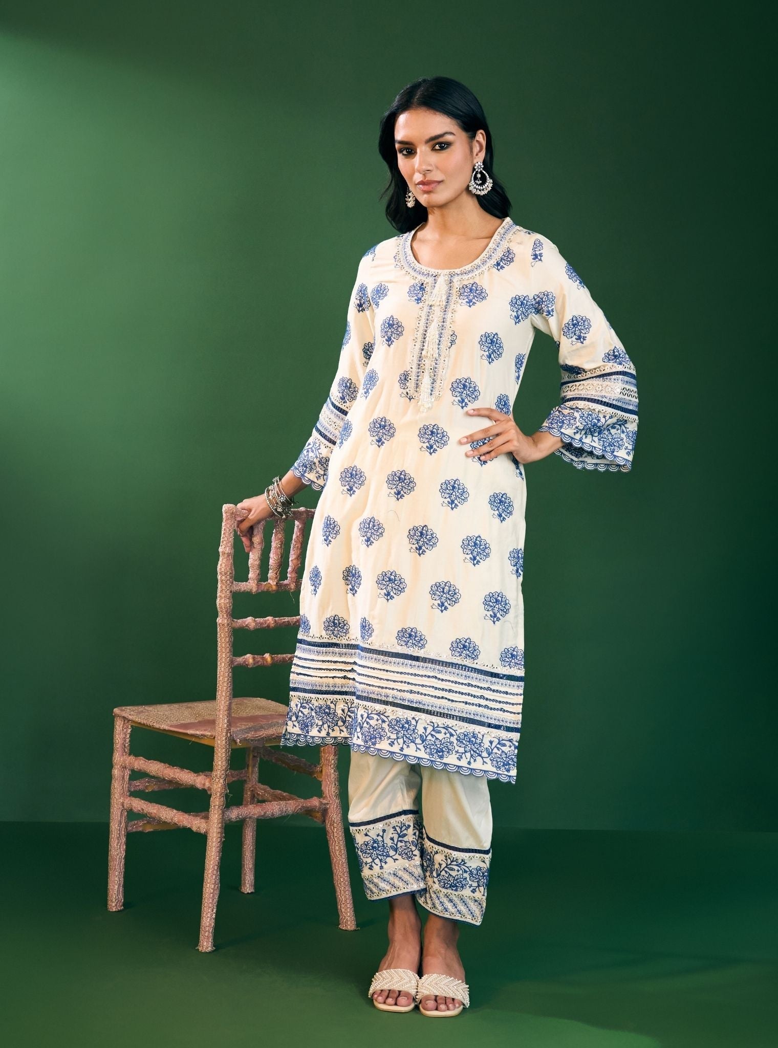 Reha Pima Satin Off White Kurta Set