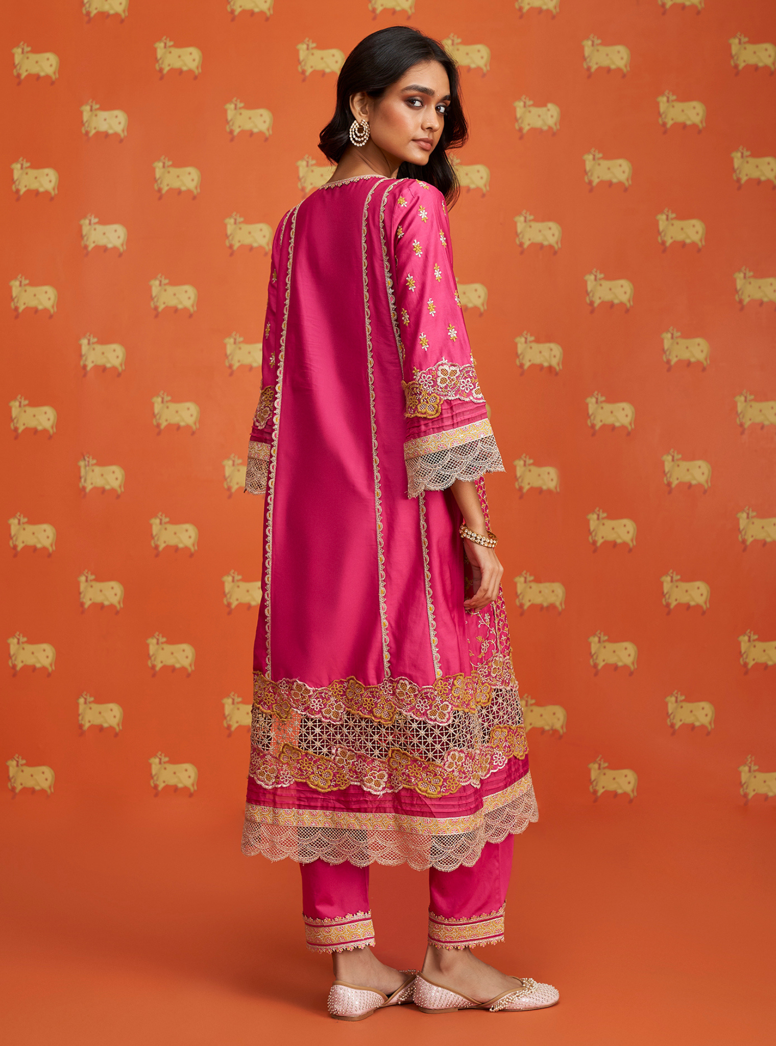 Anchali Pima Satin Fuschia Kurta Set