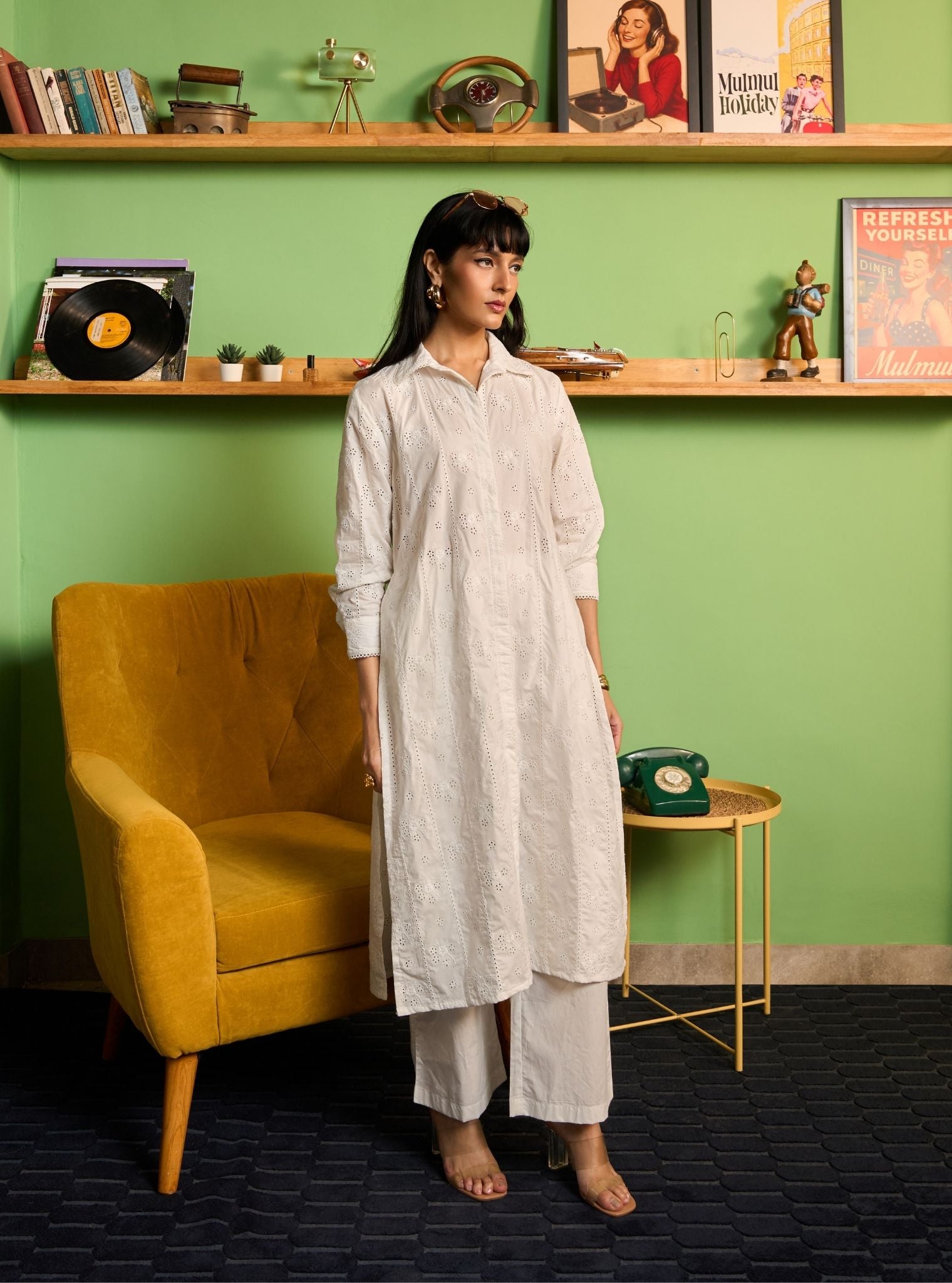 Zareenah Cotton White Kurta Shirt Set