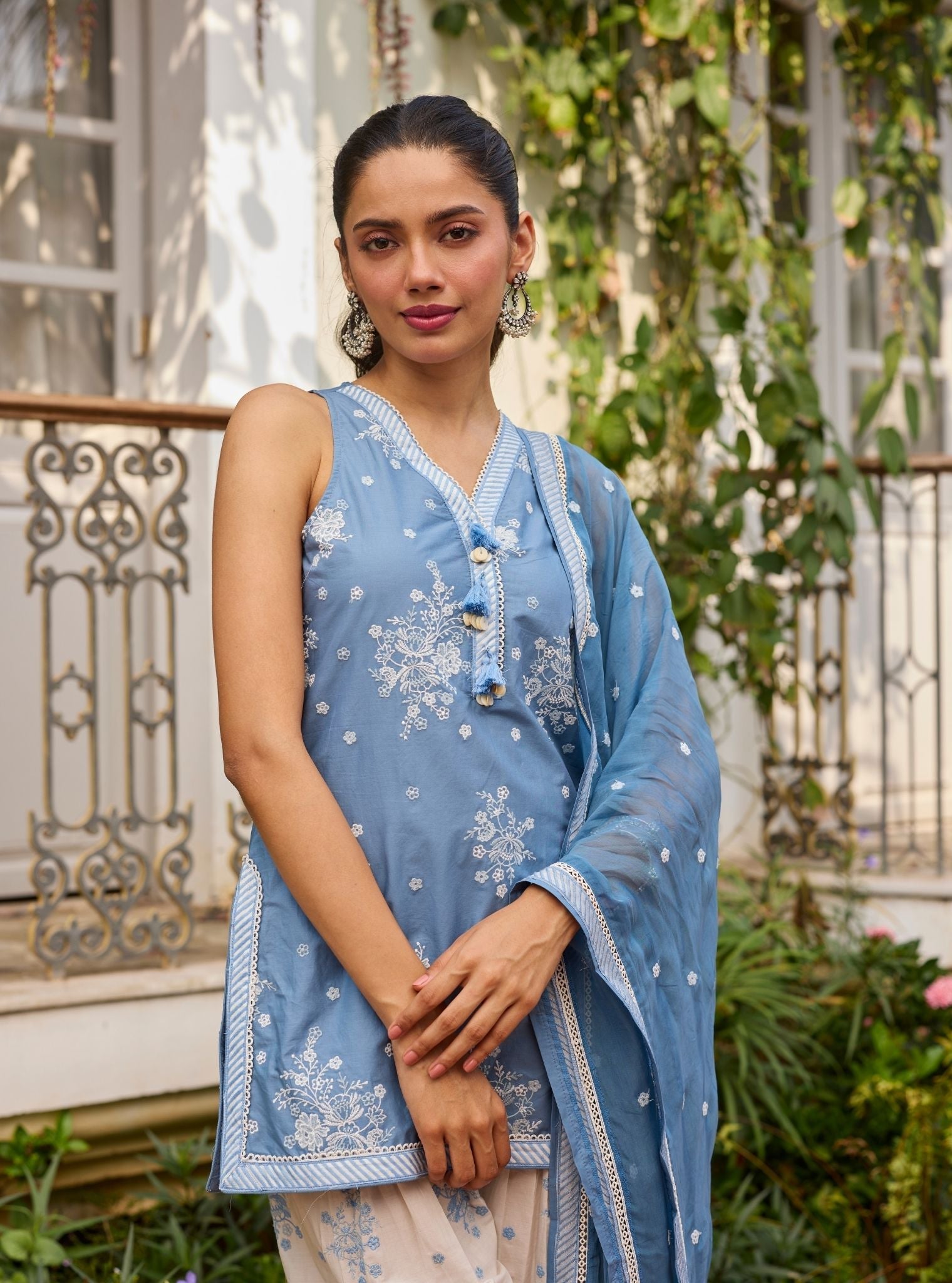 Liva Supima Cotton Steel Blue Kurta Set