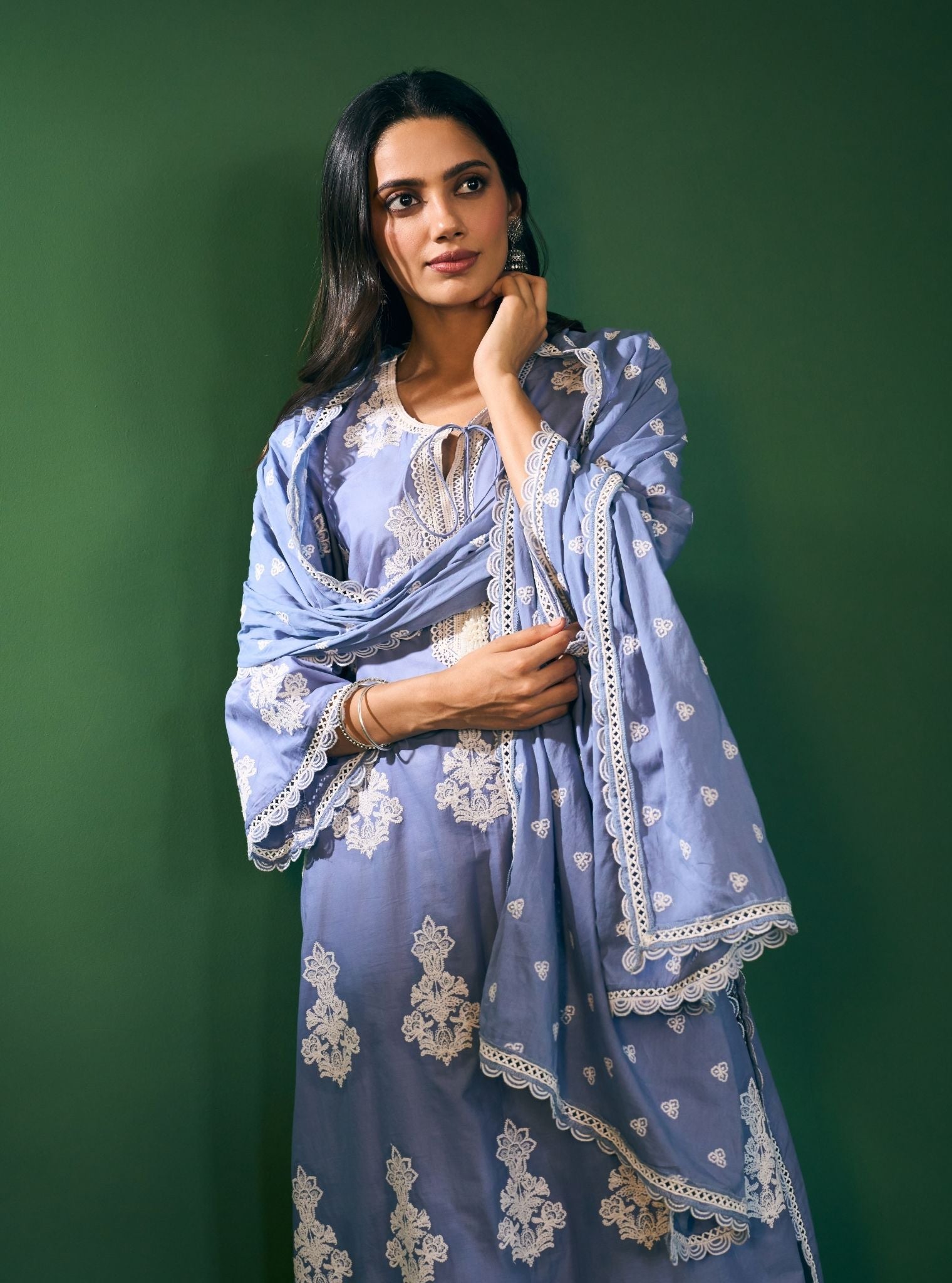 Rimi Supima Cotton Steel Blue Kurta Set