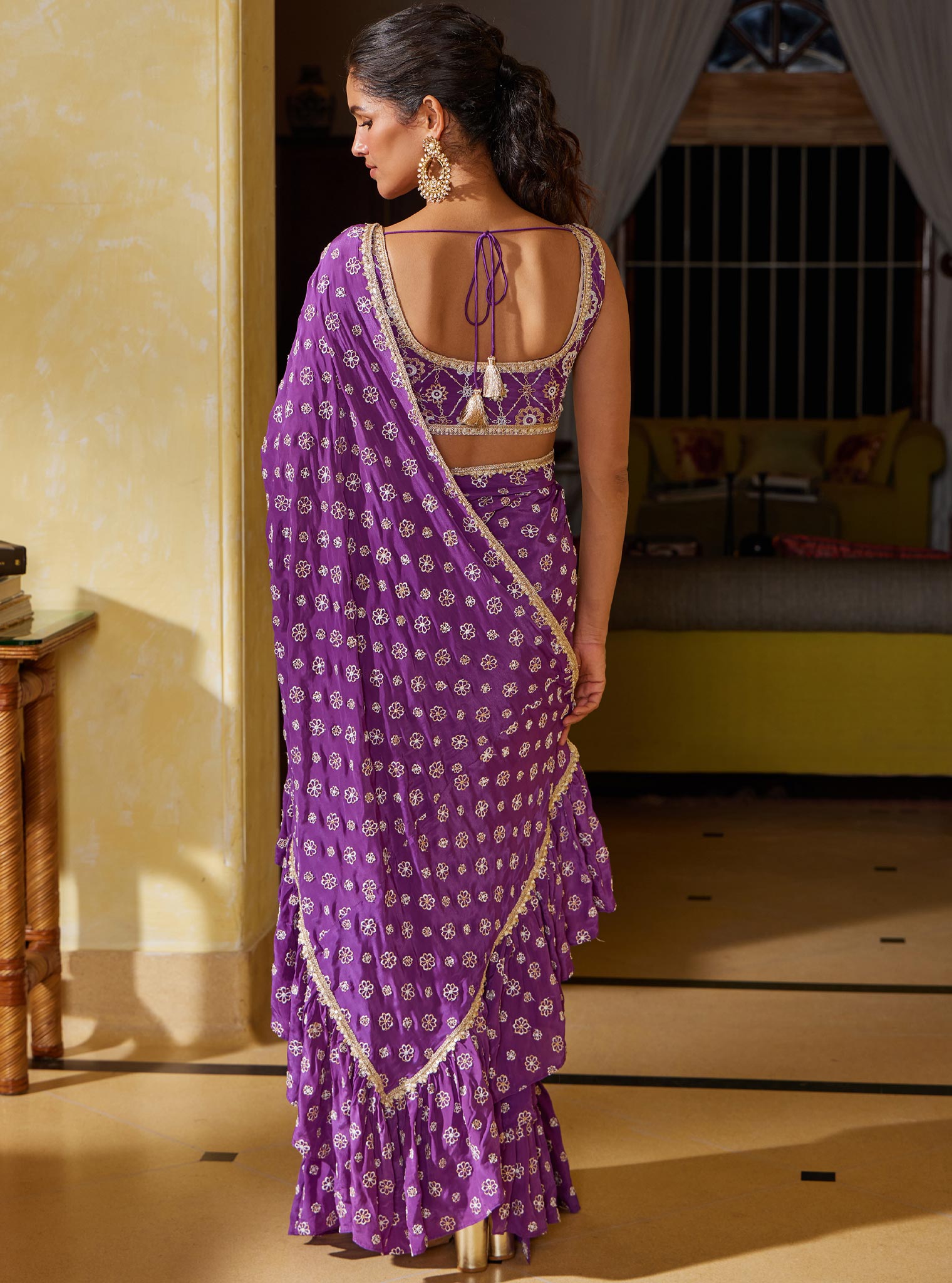 Brahmi Crepe Pre-Stitched Purple Saree