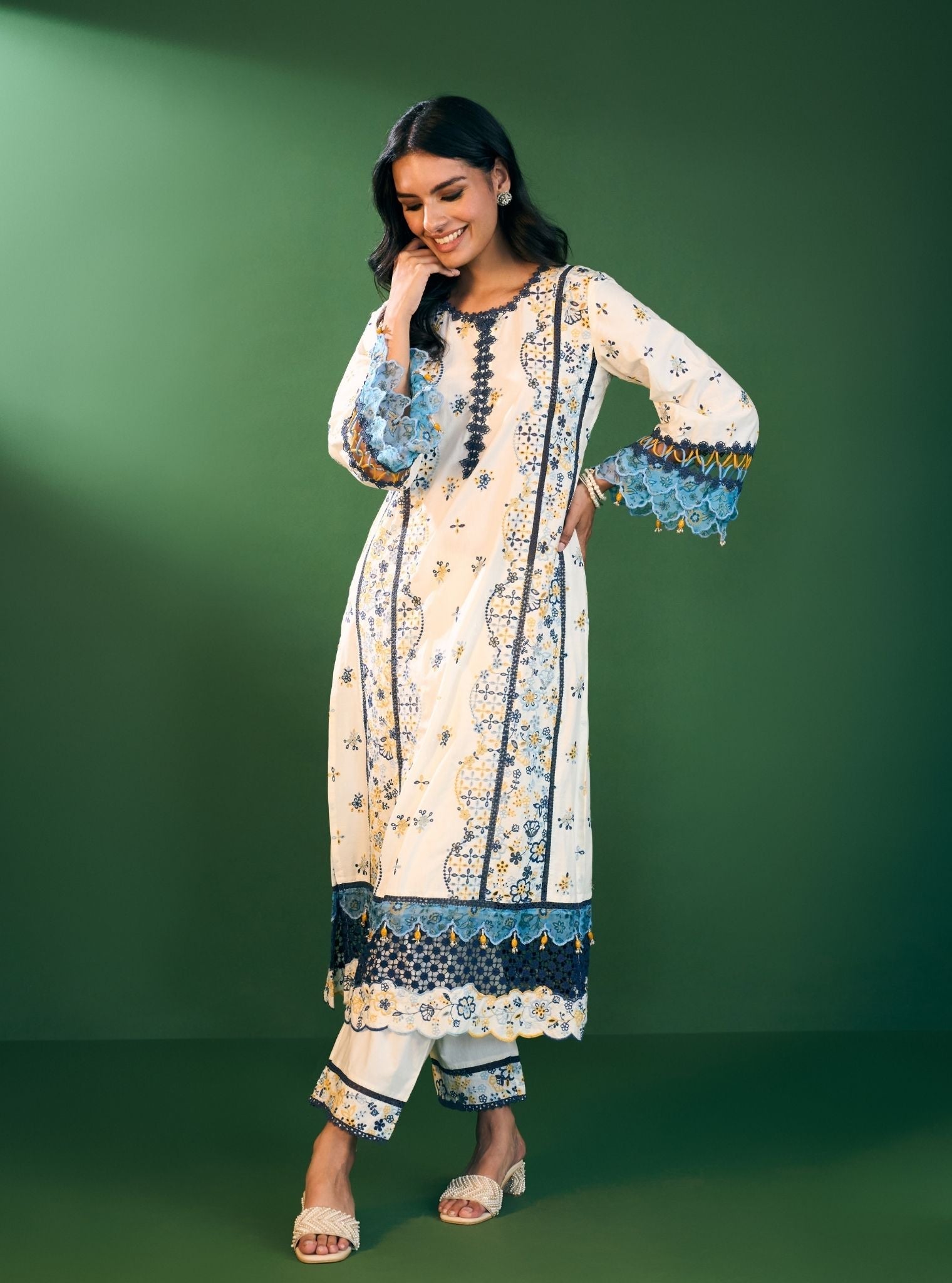 Risa Supima Cotton Off White Kurta Set