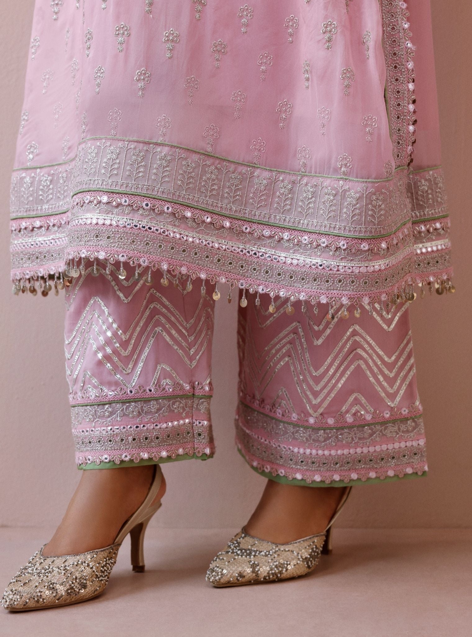 Mevi Organza Pink Long Kurta Set