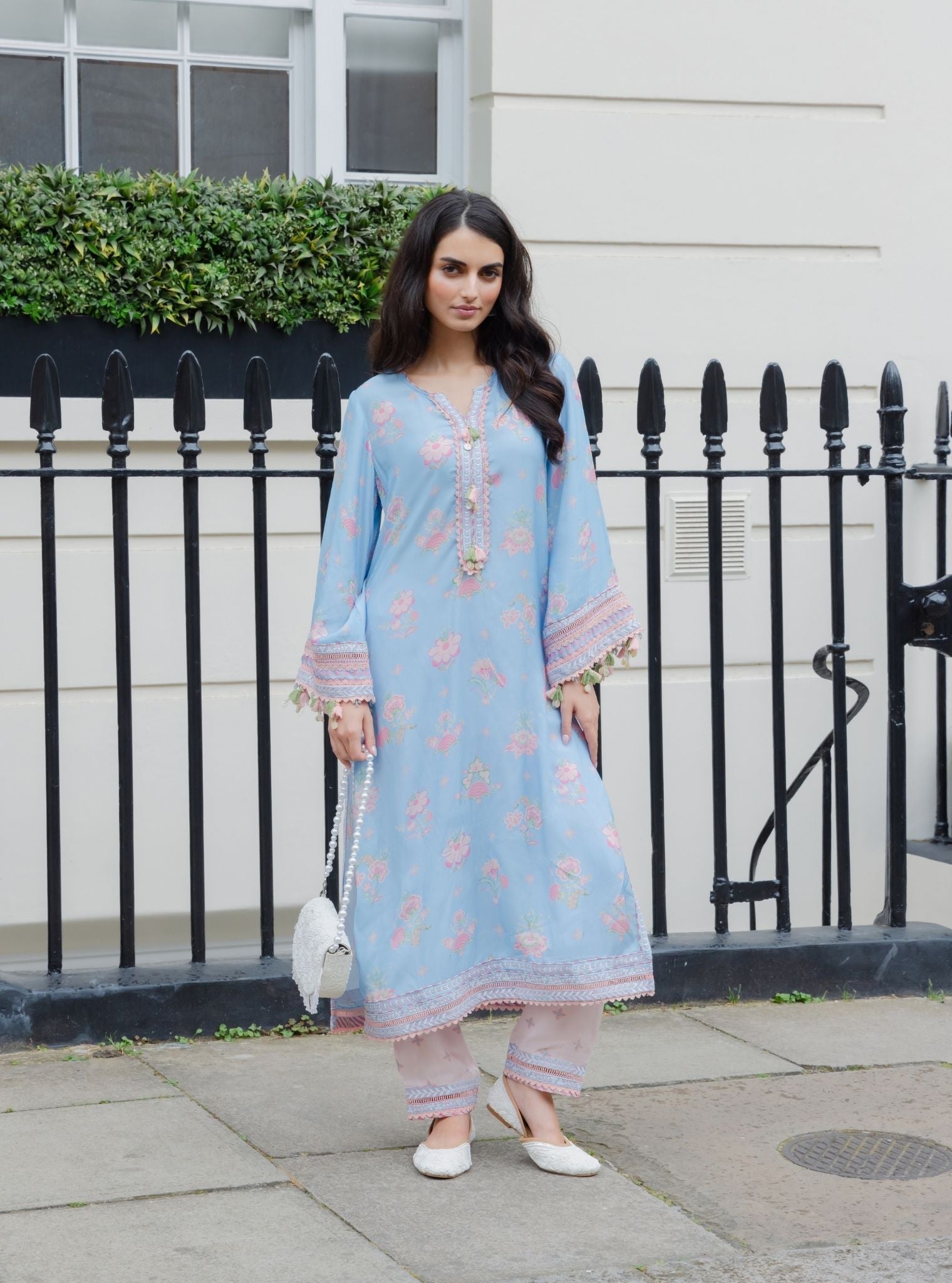 Sehar Lawn Printed Steel Blue Kurta Set