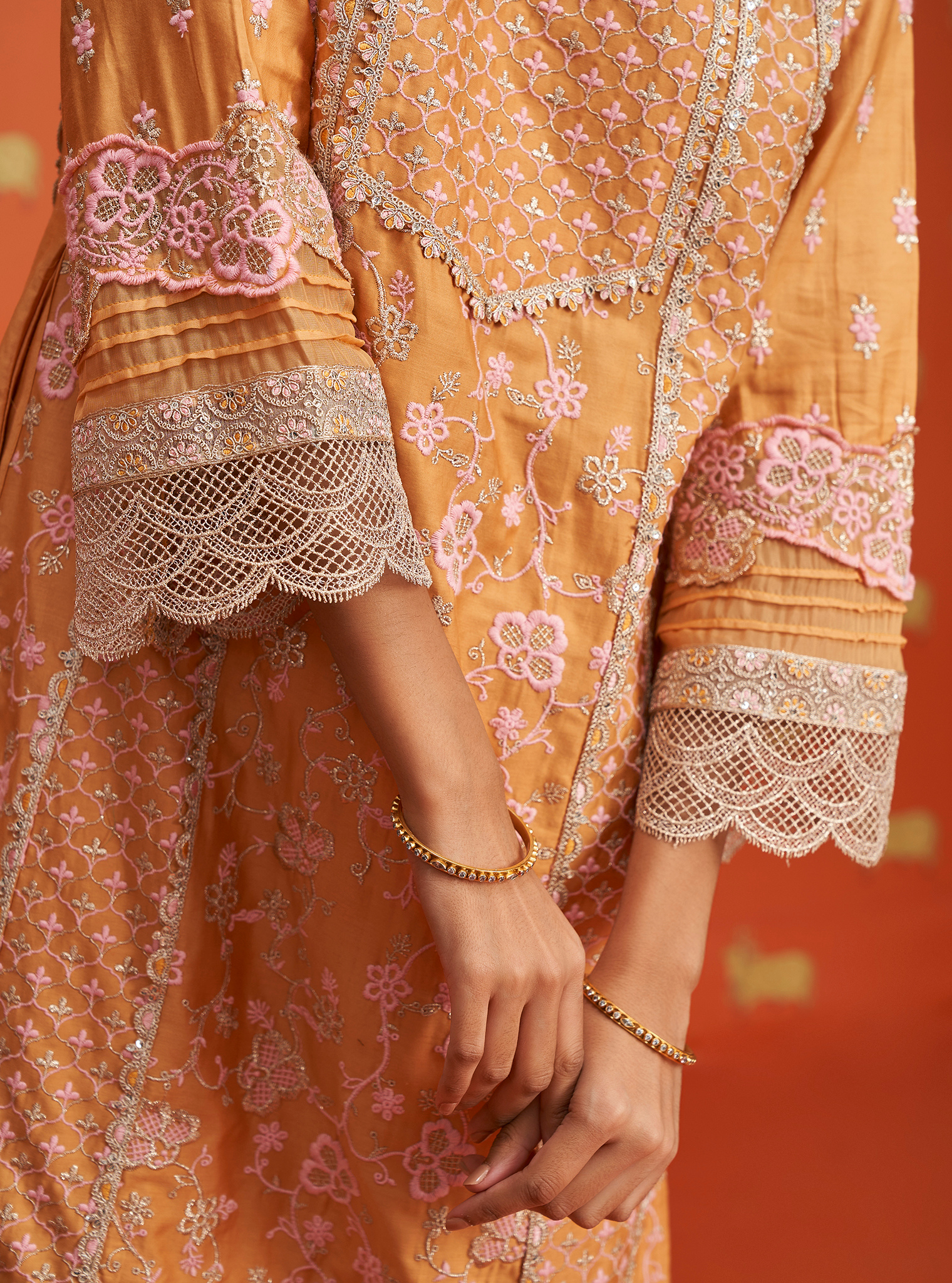 Anchali Pima Satin Orange Kurta Set