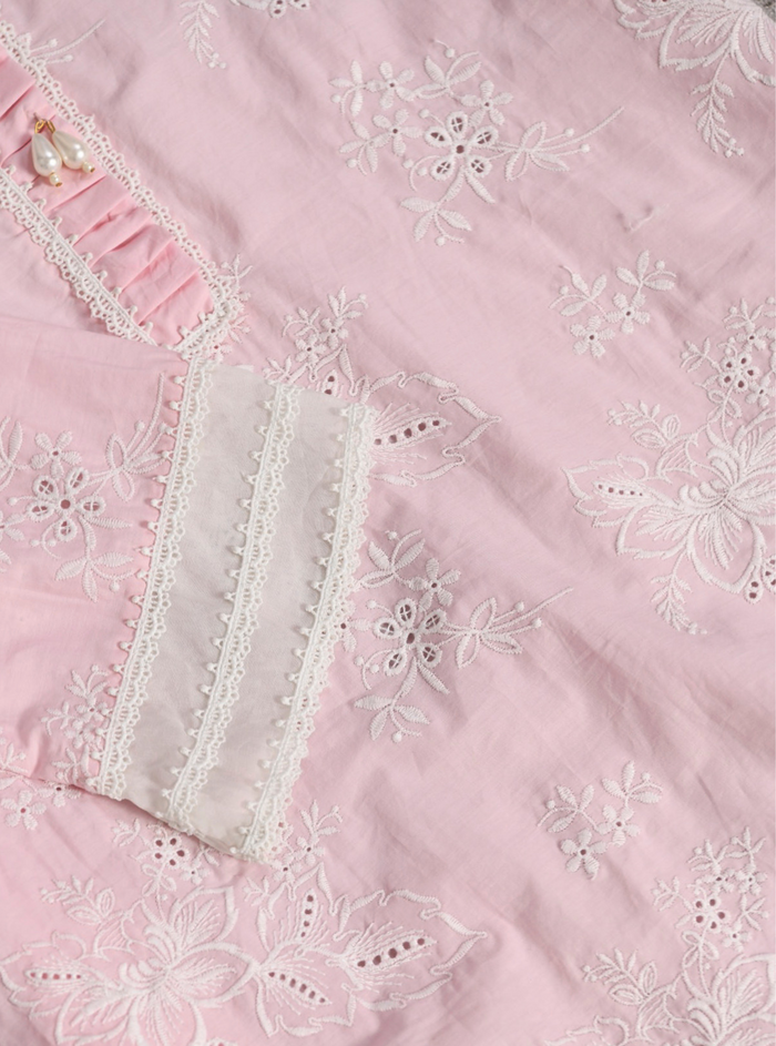 Mulmul Supima Cotton Verlem pink kurta