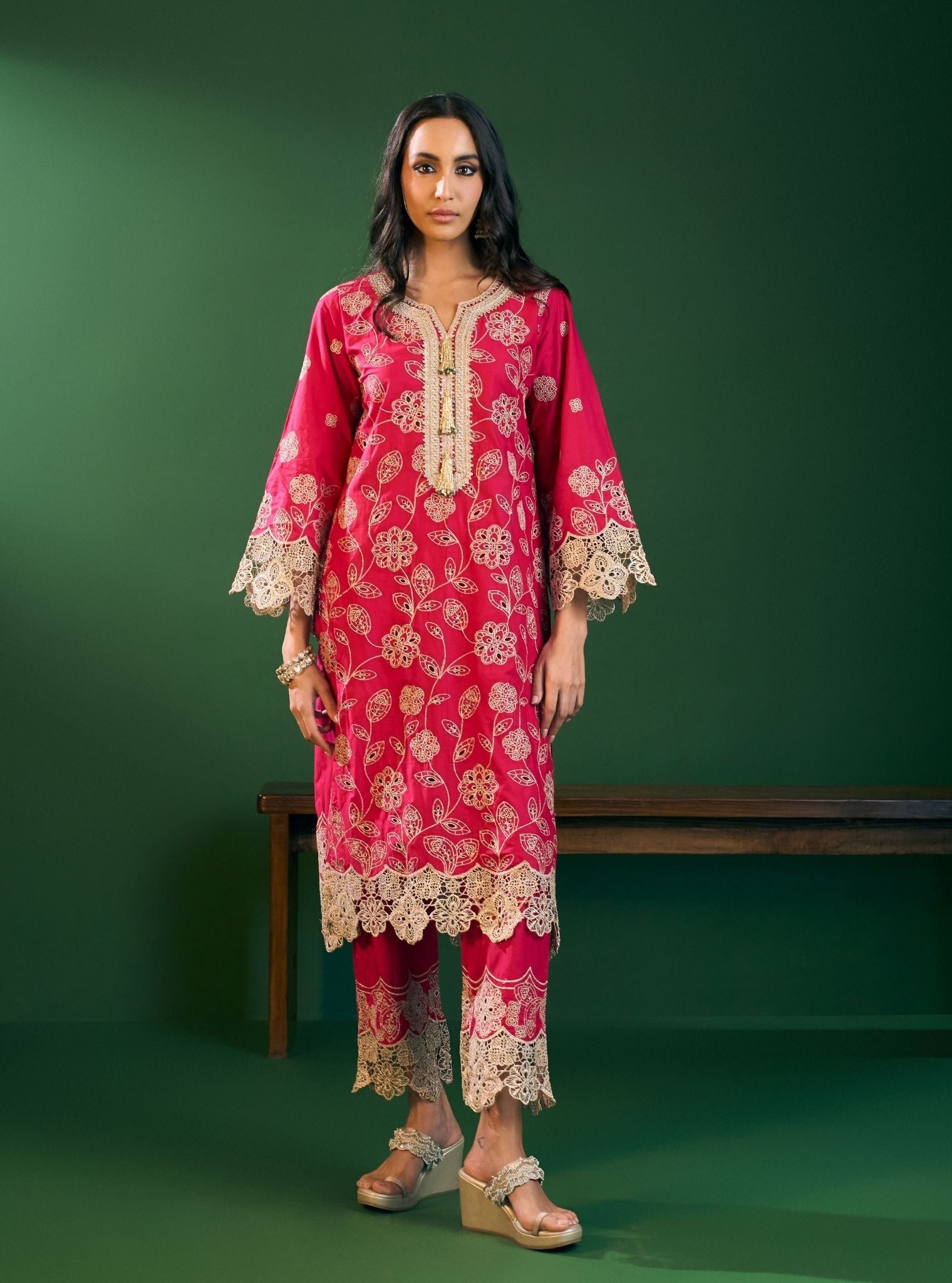 Arisha Supima Cotton Fuschia Kurta Set