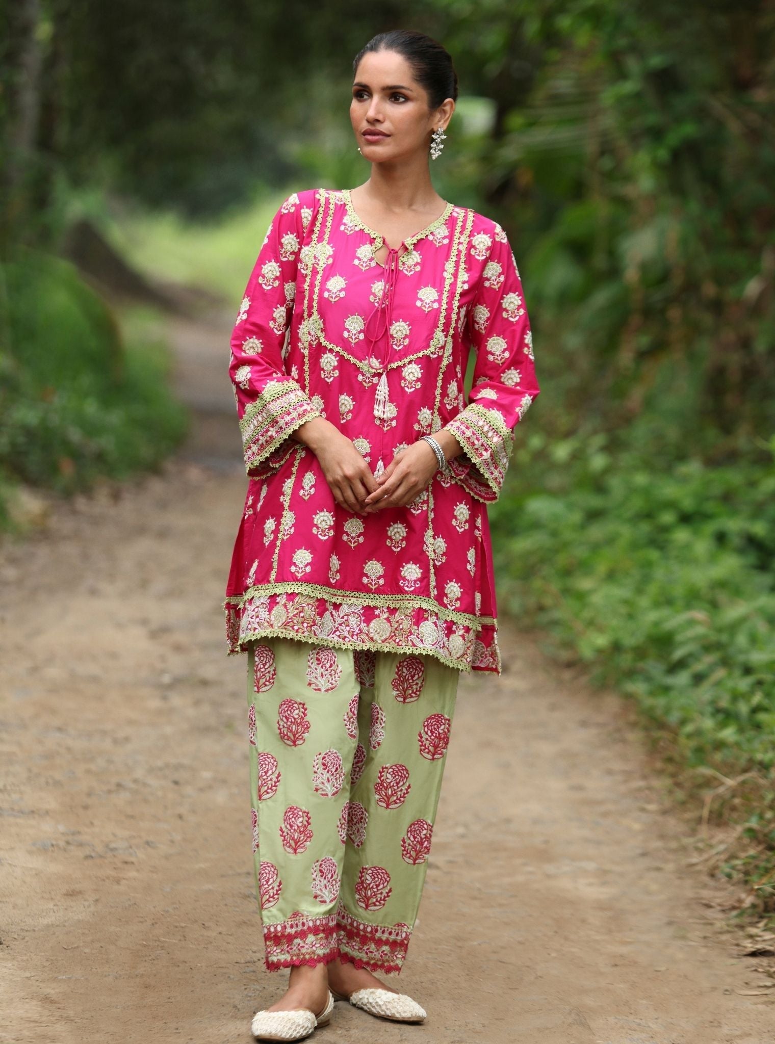 Alagi Supima Cotton Fuchsia Kurta With Farshi Salwar