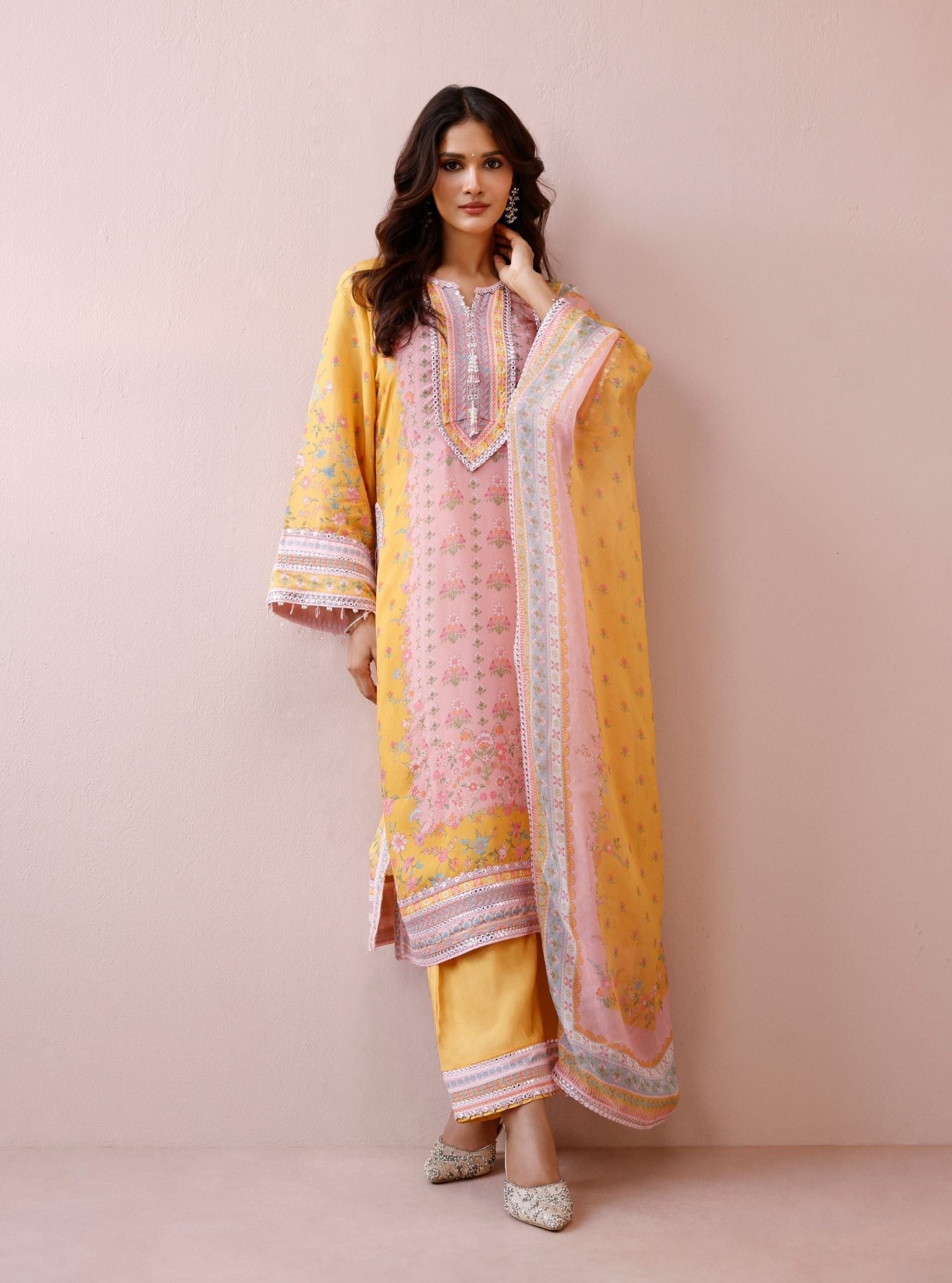 Arohi Lawn Printed Yellow Long Kurta Set