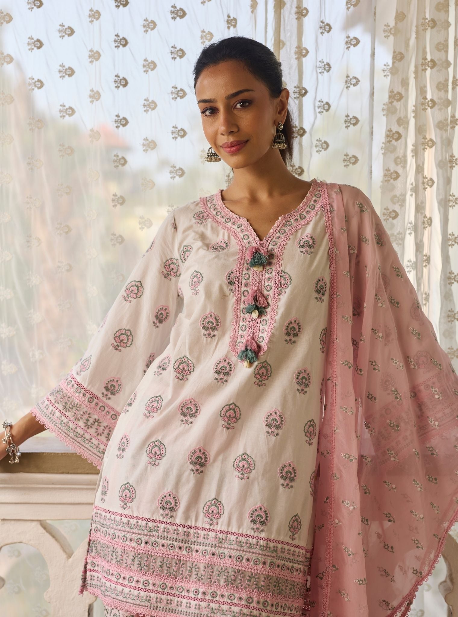 Ruo Supima Cotton White Kurta With Farshi Salwar