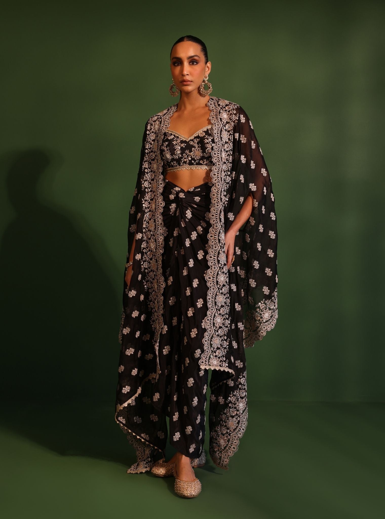 Maya Organza Black Cape Shrug With Skirt