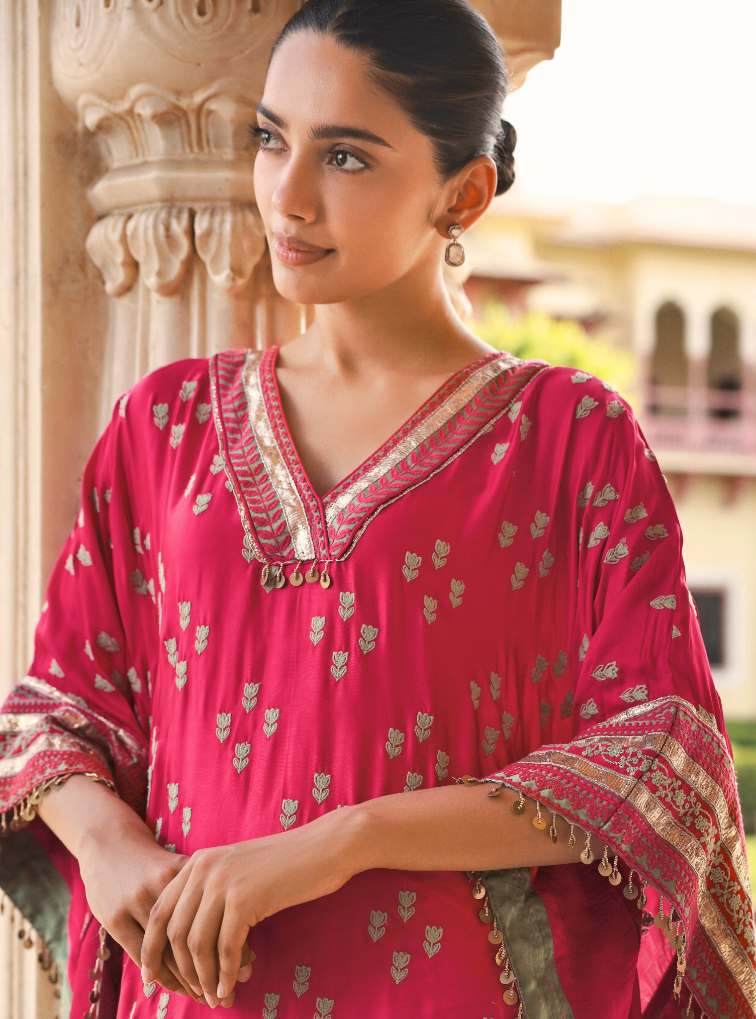 Nishaya Bemberg Satin Fuschia Kaftan