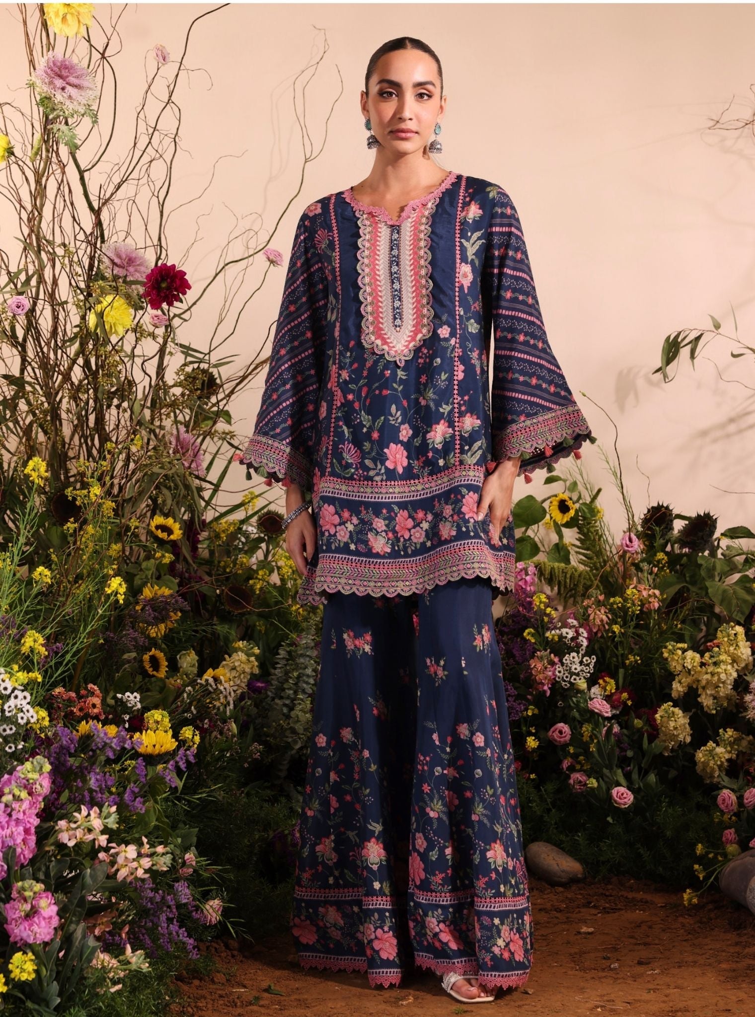 Miran Lawn Printed Navy Kurta Set