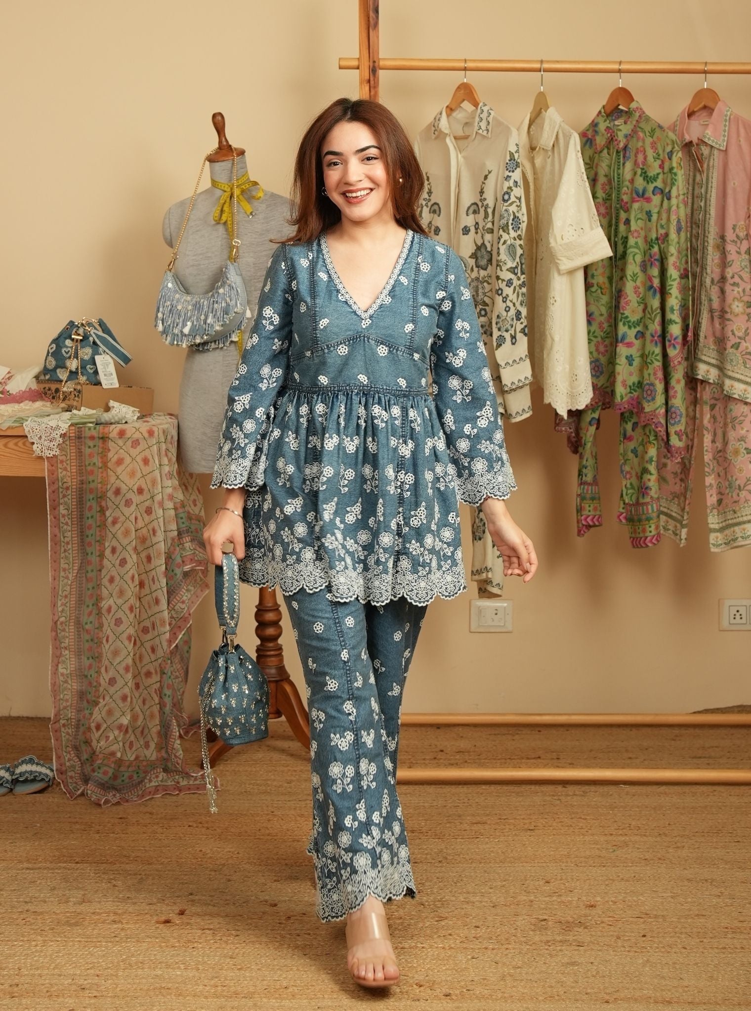 Sariona Denim Blue Co-ord Set