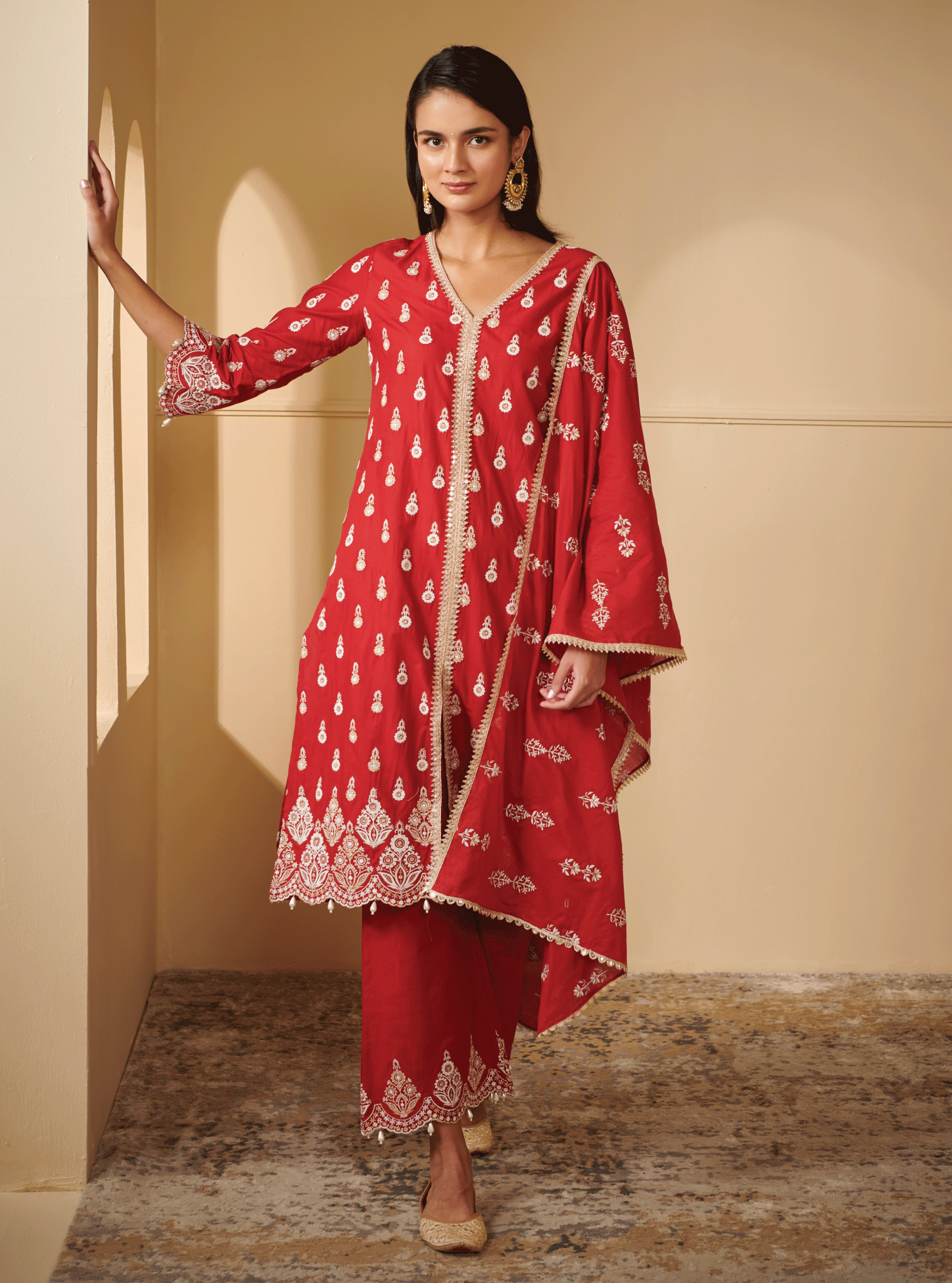 Ahar Supima Cotton Red Kurta Set