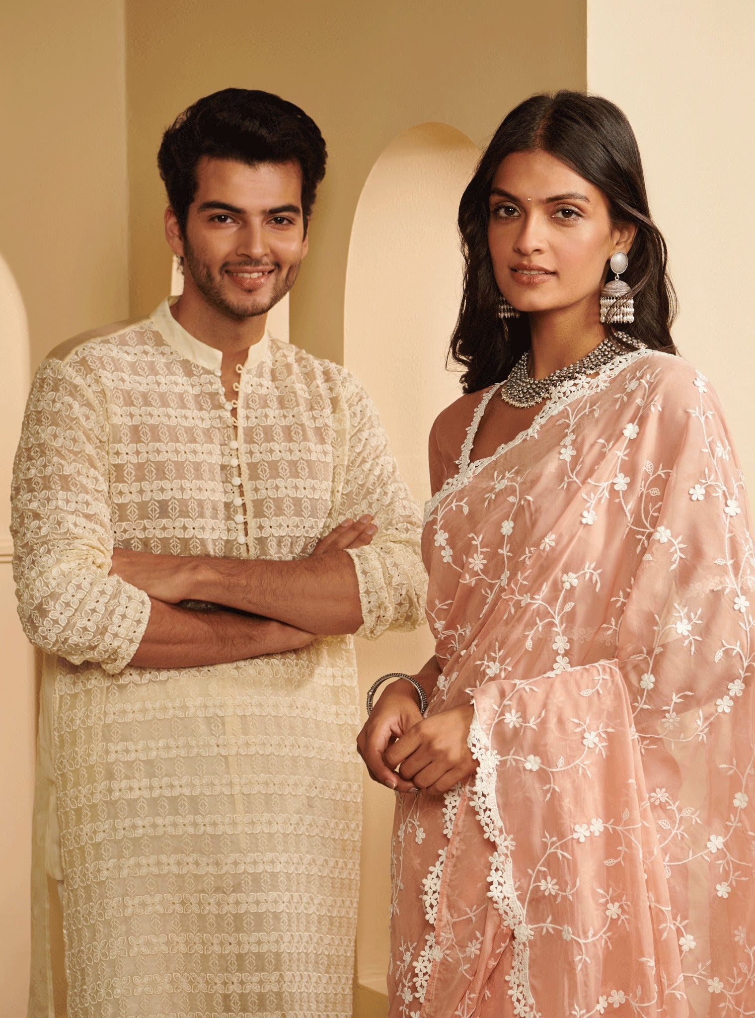 Mulmul Organza Zeke Off White Kurta With Mulmul Supima Cotton Zeke Off White Pyajama