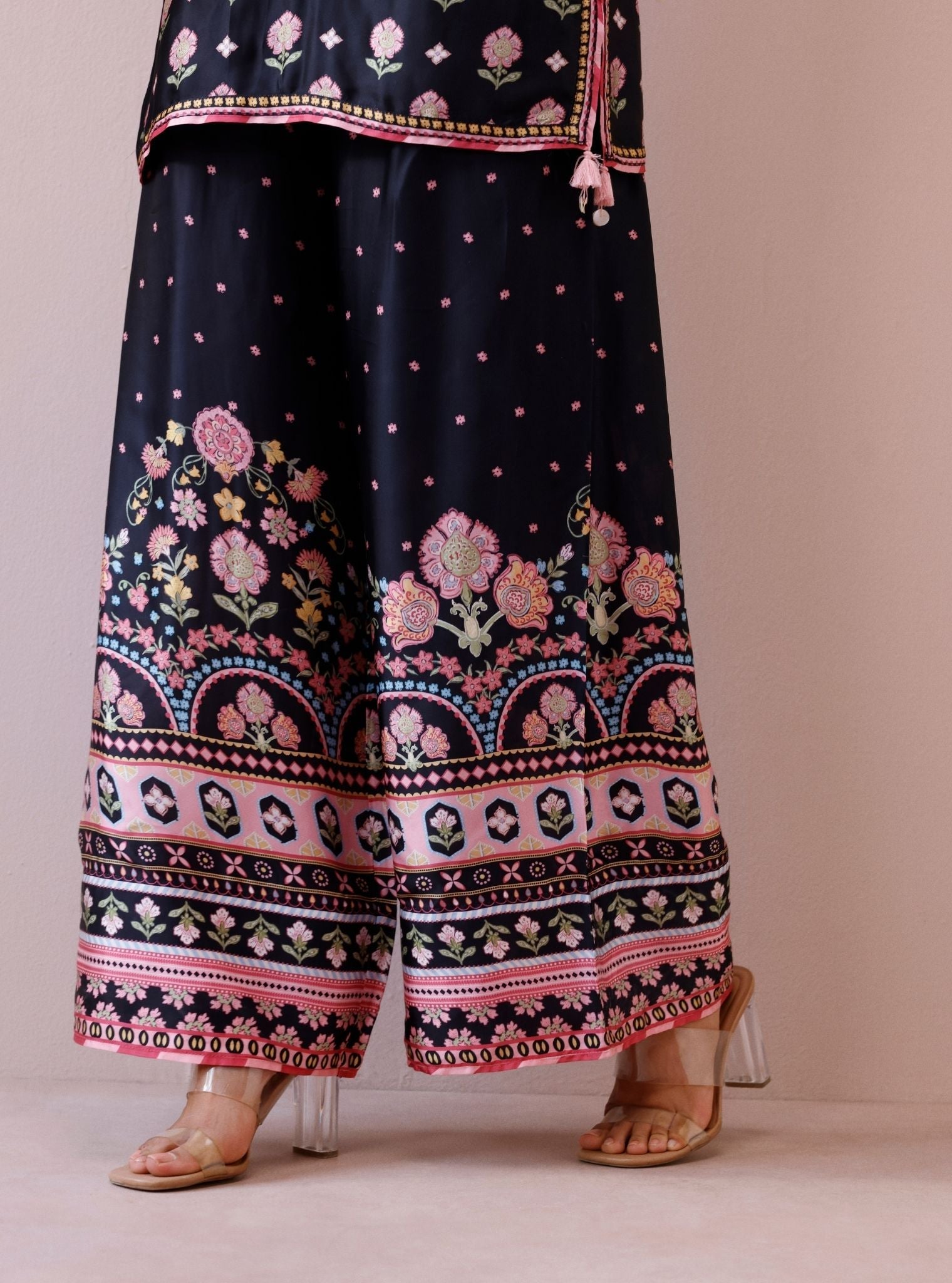 Vela Cupro Satin Printed Black Co-ord Set