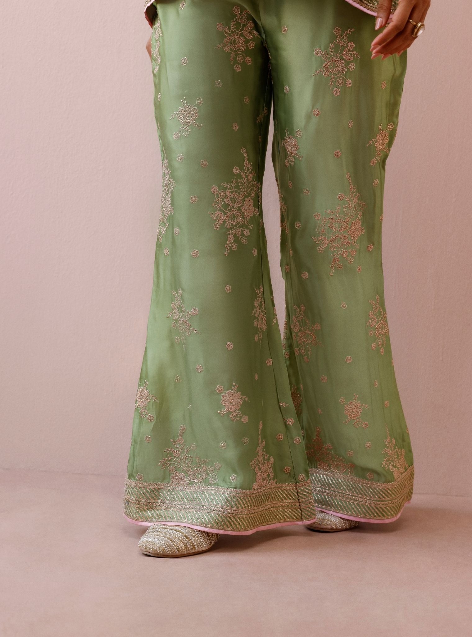 Zaria Cupro Satin Pista Green Co-ord Set