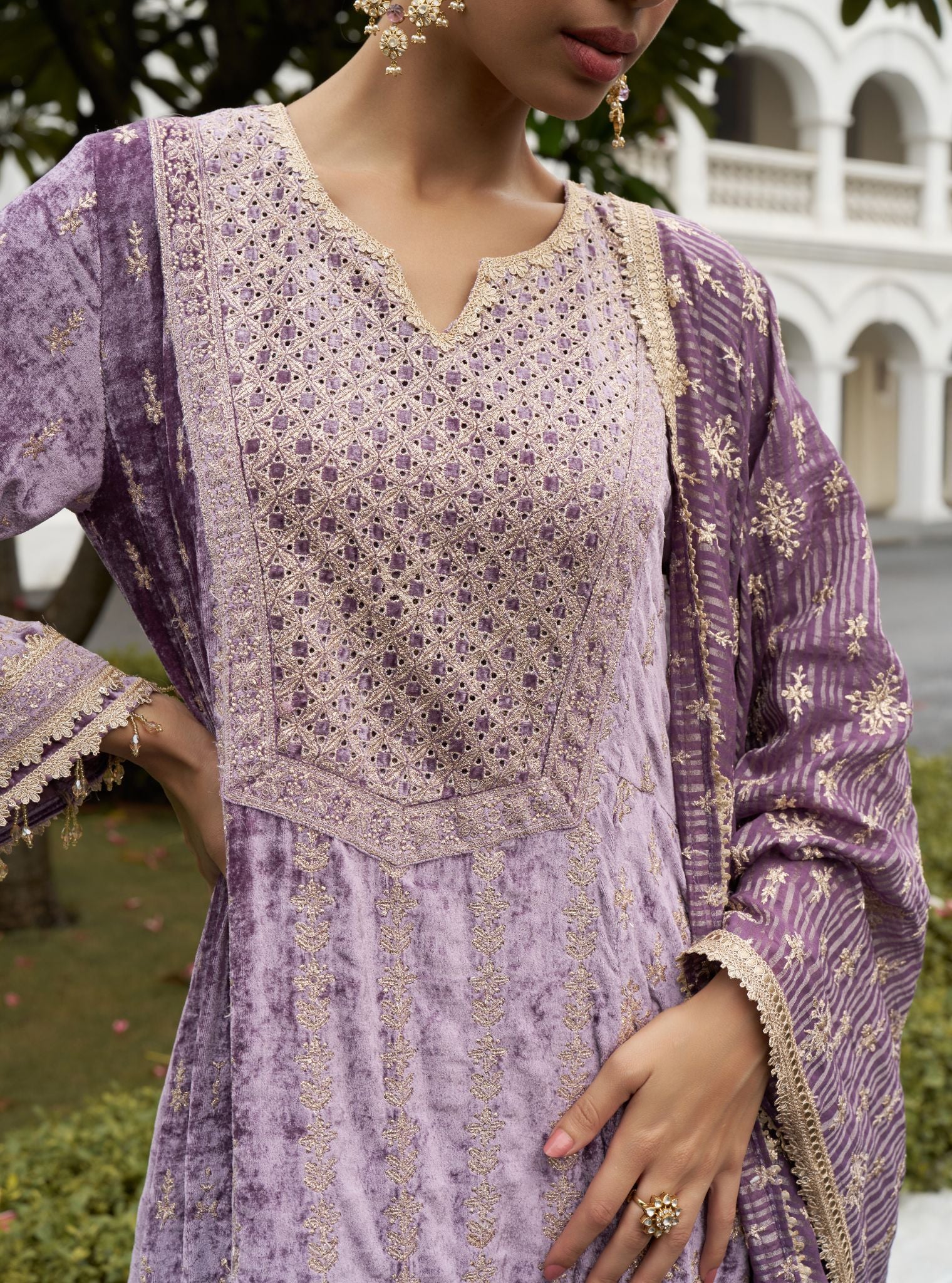 Suramya Velvet Lavender Anarkali Kurta Set