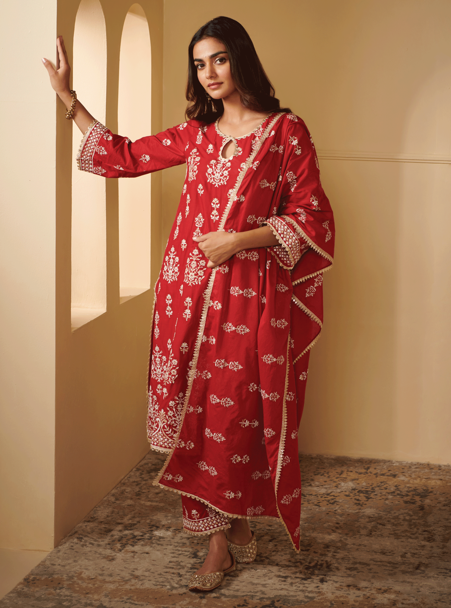 Kasari Supima Cotton Red Kurta Set