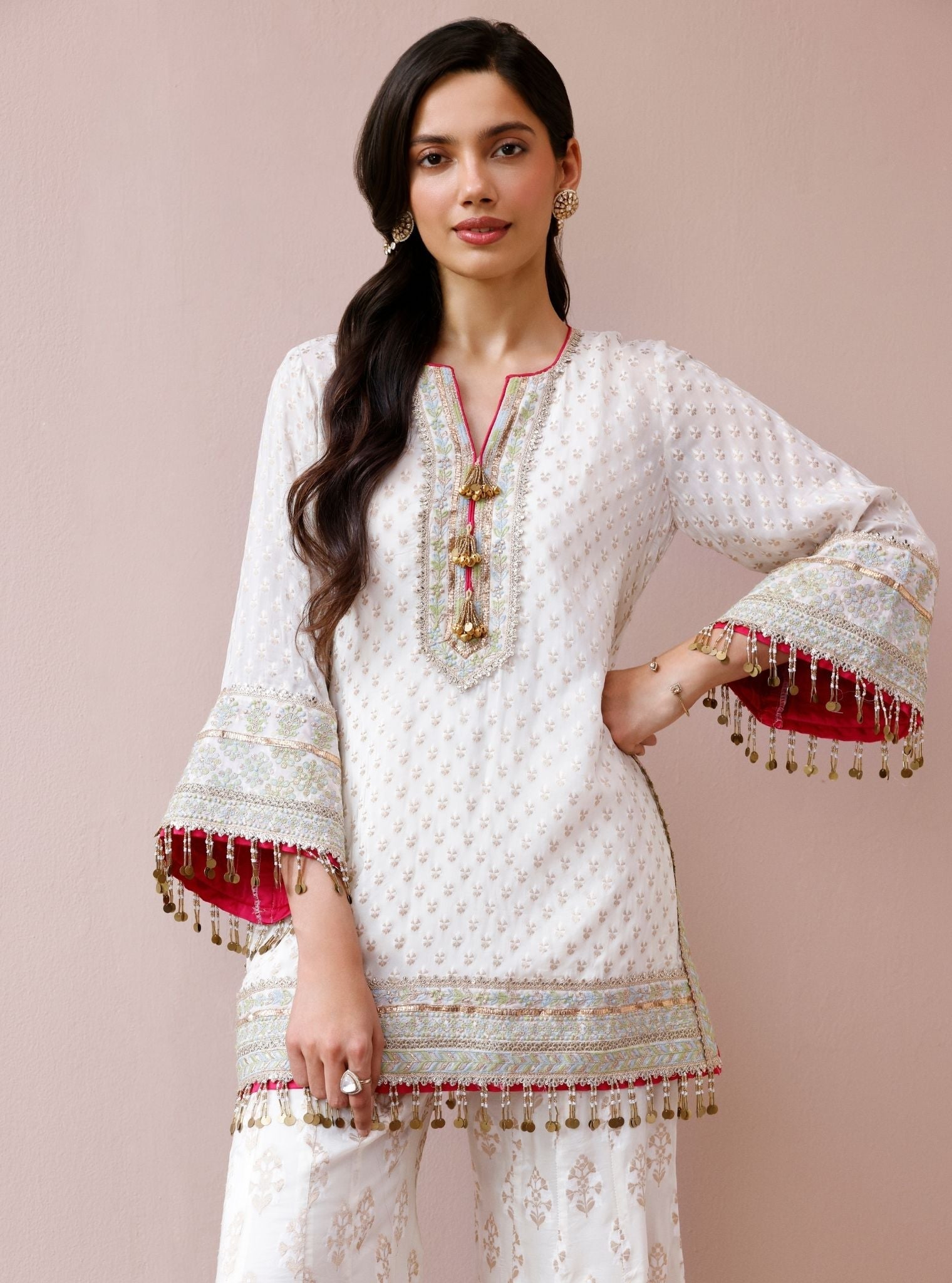 Nori Banarsi Off-White Short Kurta with Sharara
