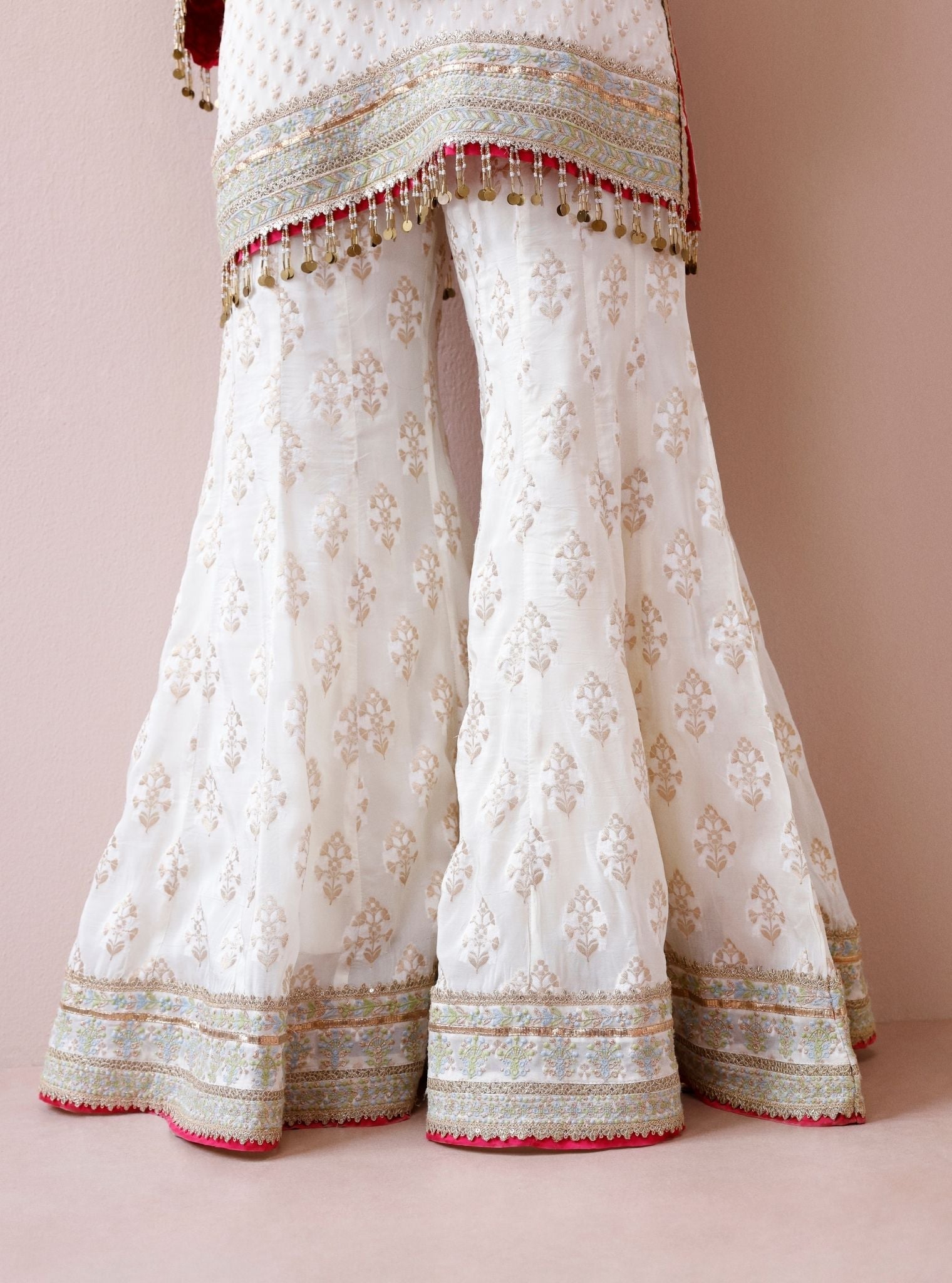 Nori Banarsi Off-White Short Kurta with Sharara