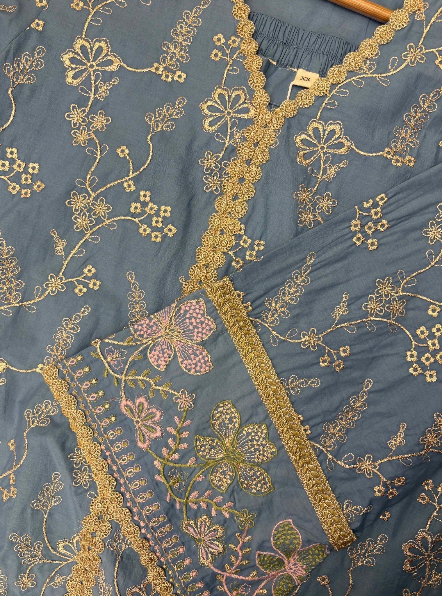 Rina Supima Cotton Steel Blue Kurta with Steel Blue Dhoti Pant Set