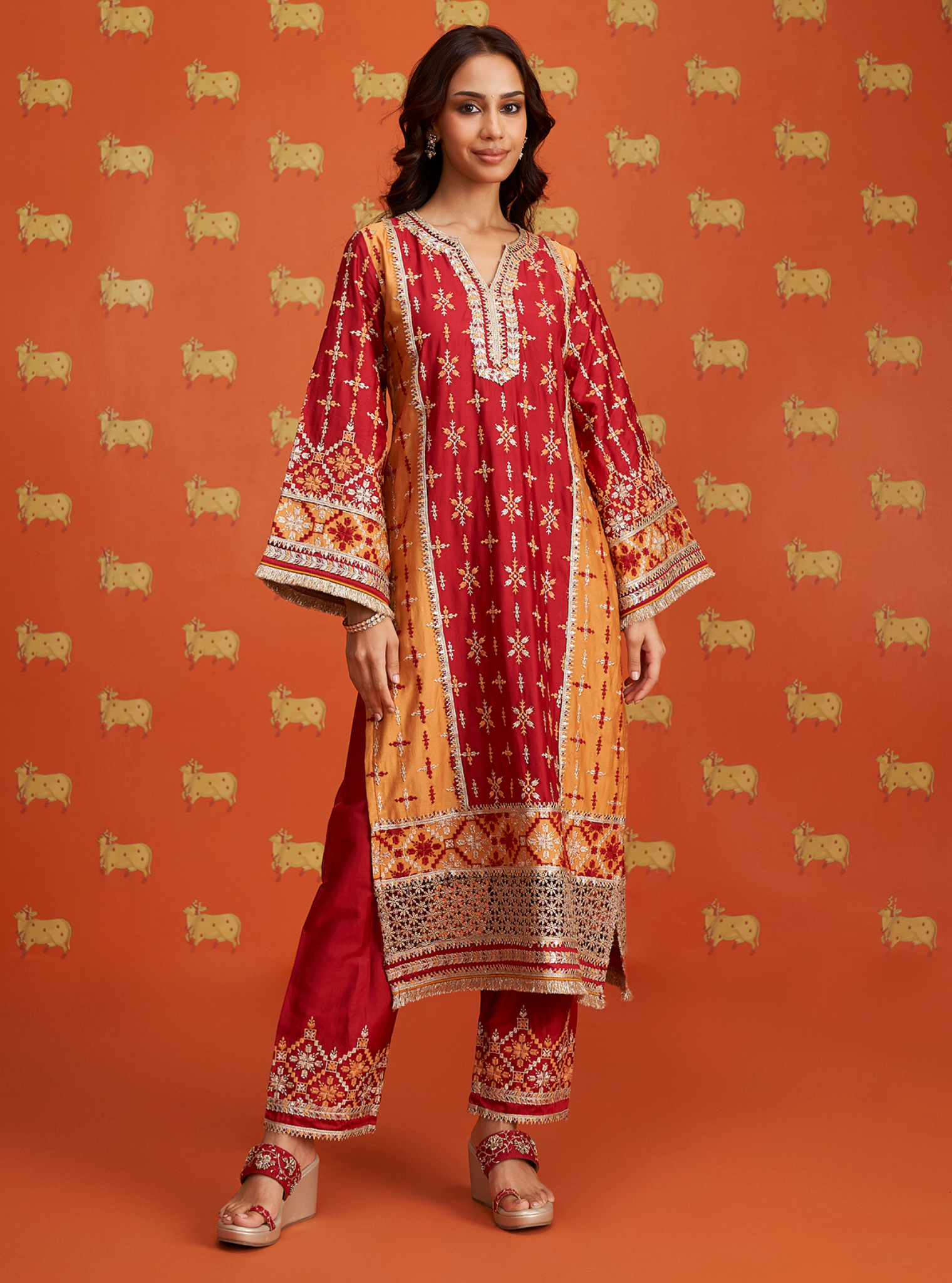 Anya Pima Satin Red Kurta Set