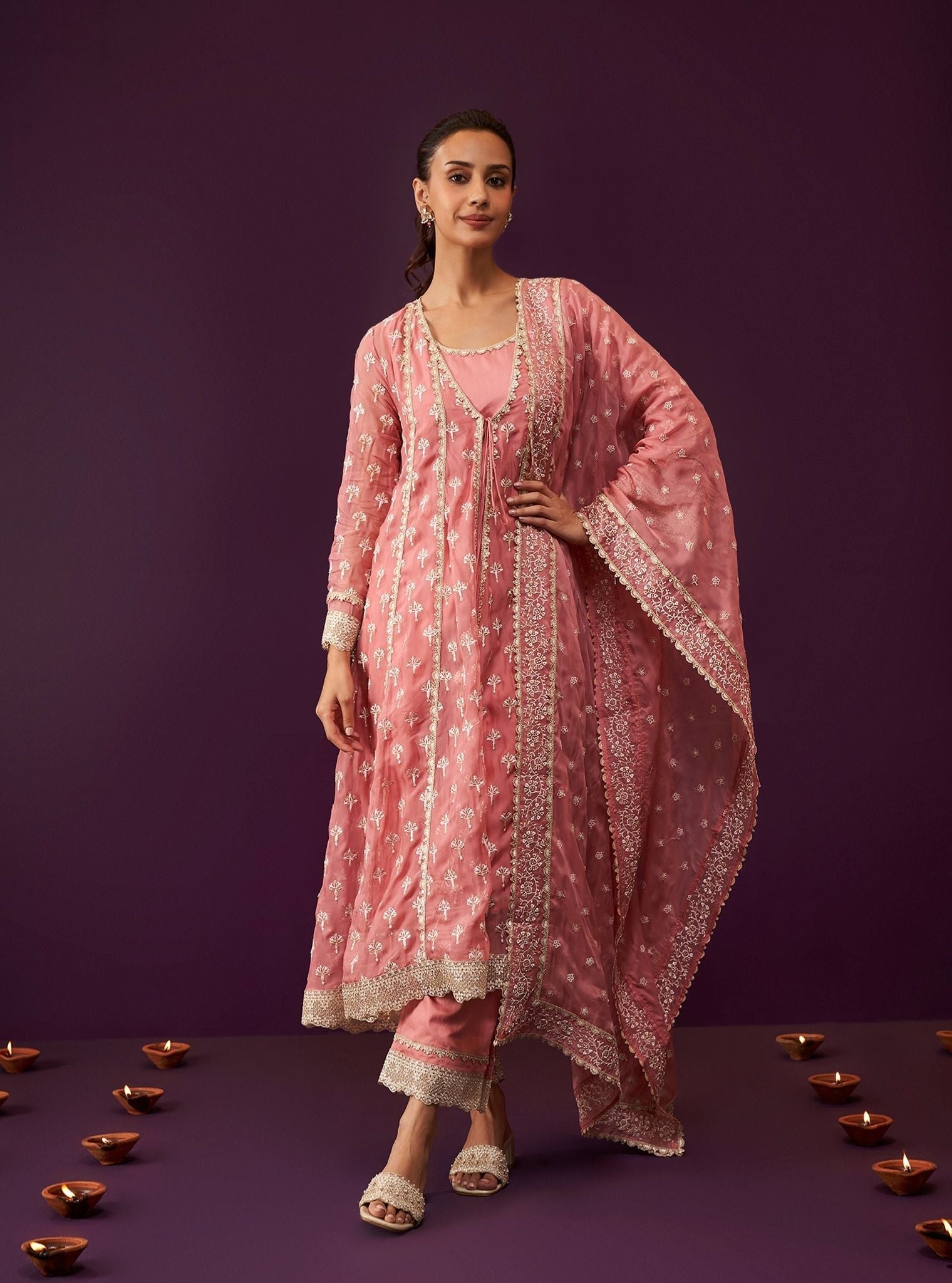 Sanoh Organza Mauve Anarkali Kurta Set