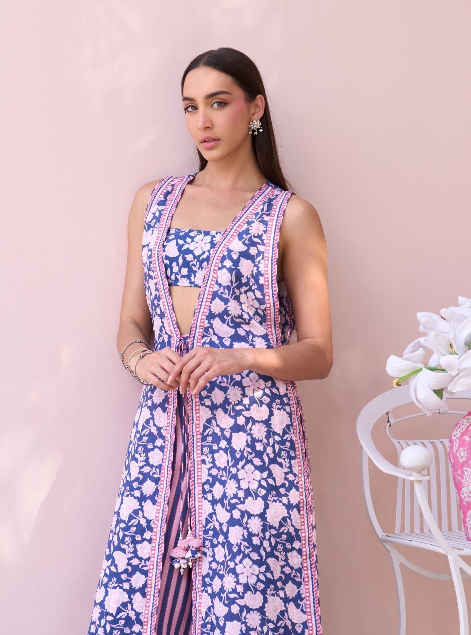 Maharose Navy Printed Lawn Jacket Set