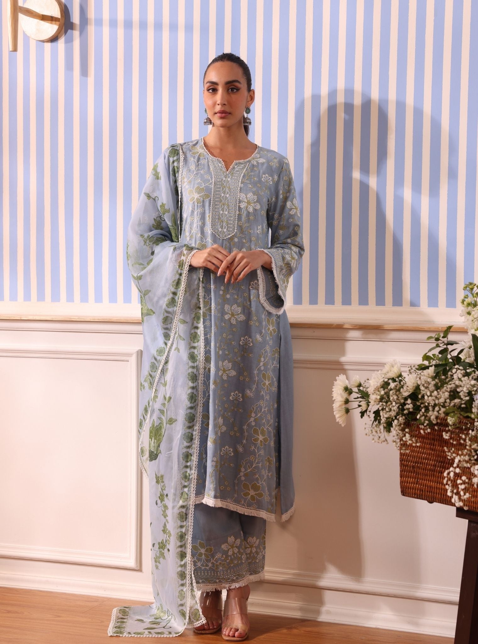 Vania Linen Light Blue Kurta Set