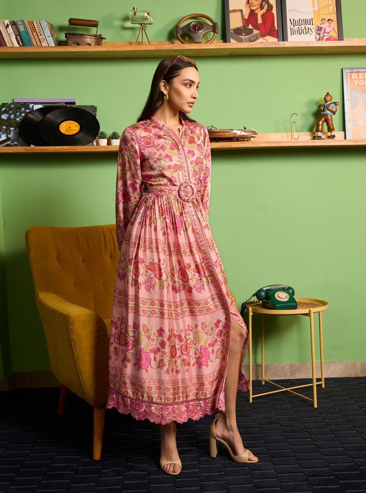 Khas Cupro Satin Pink Printed Dress