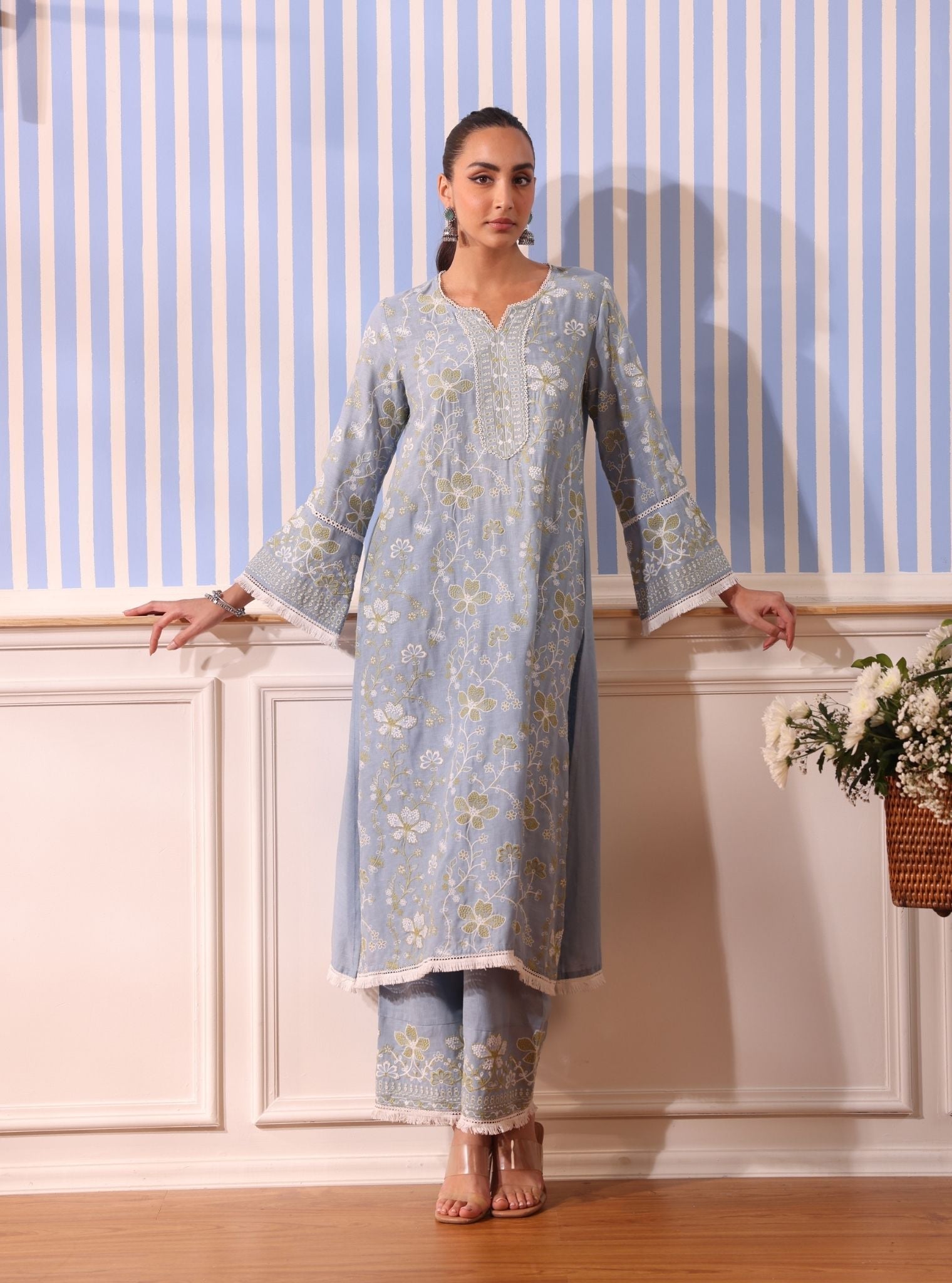 Vania Linen Light Blue Kurta Set