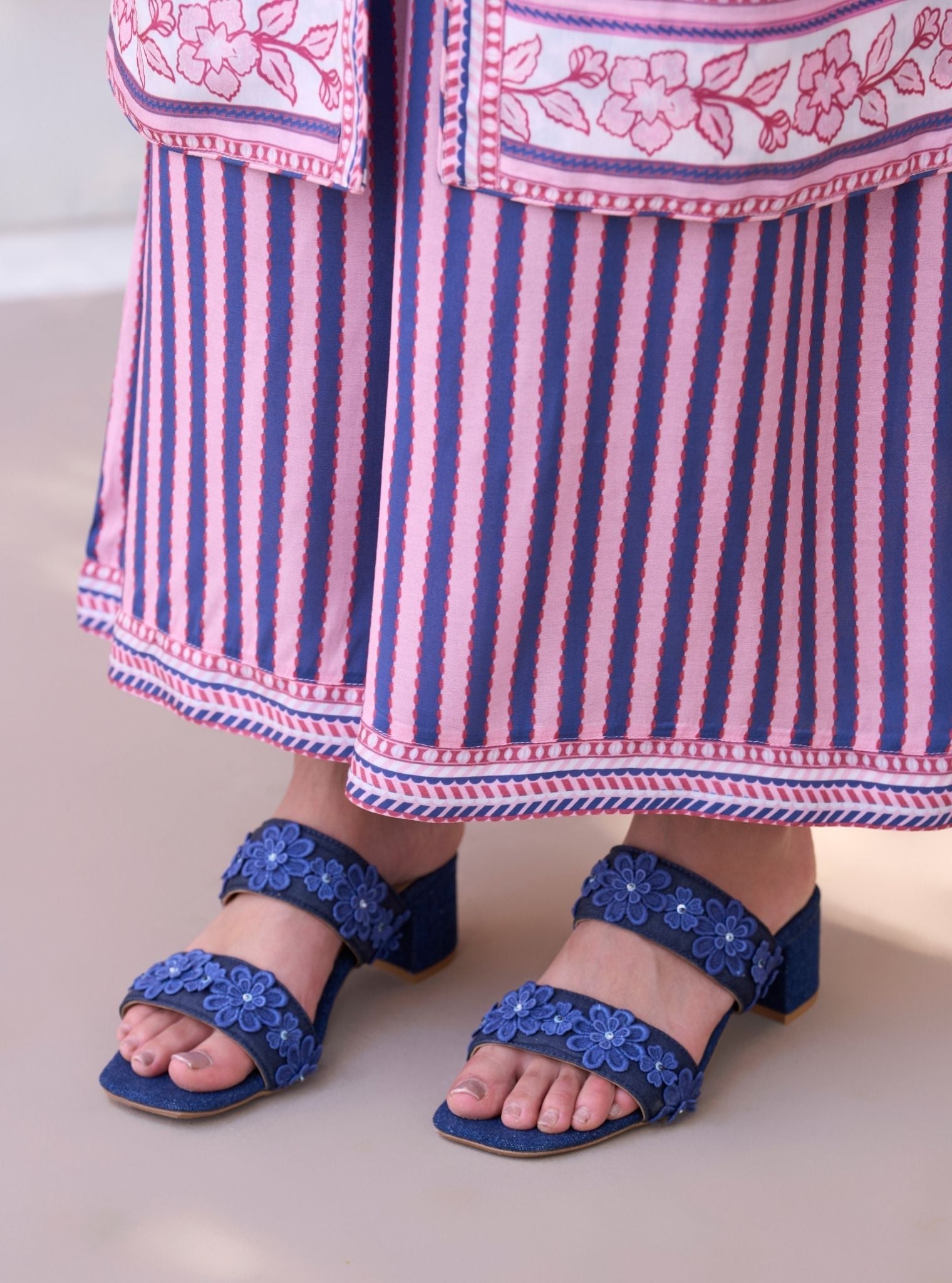 Maharose Navy Printed Lawn Jacket Set