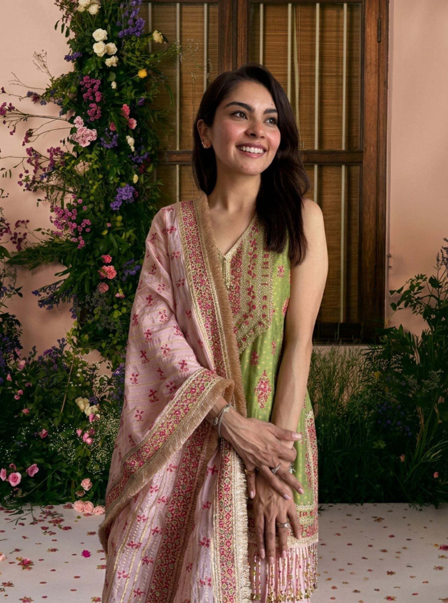 Dali Banarasi Green Kurta with Garara