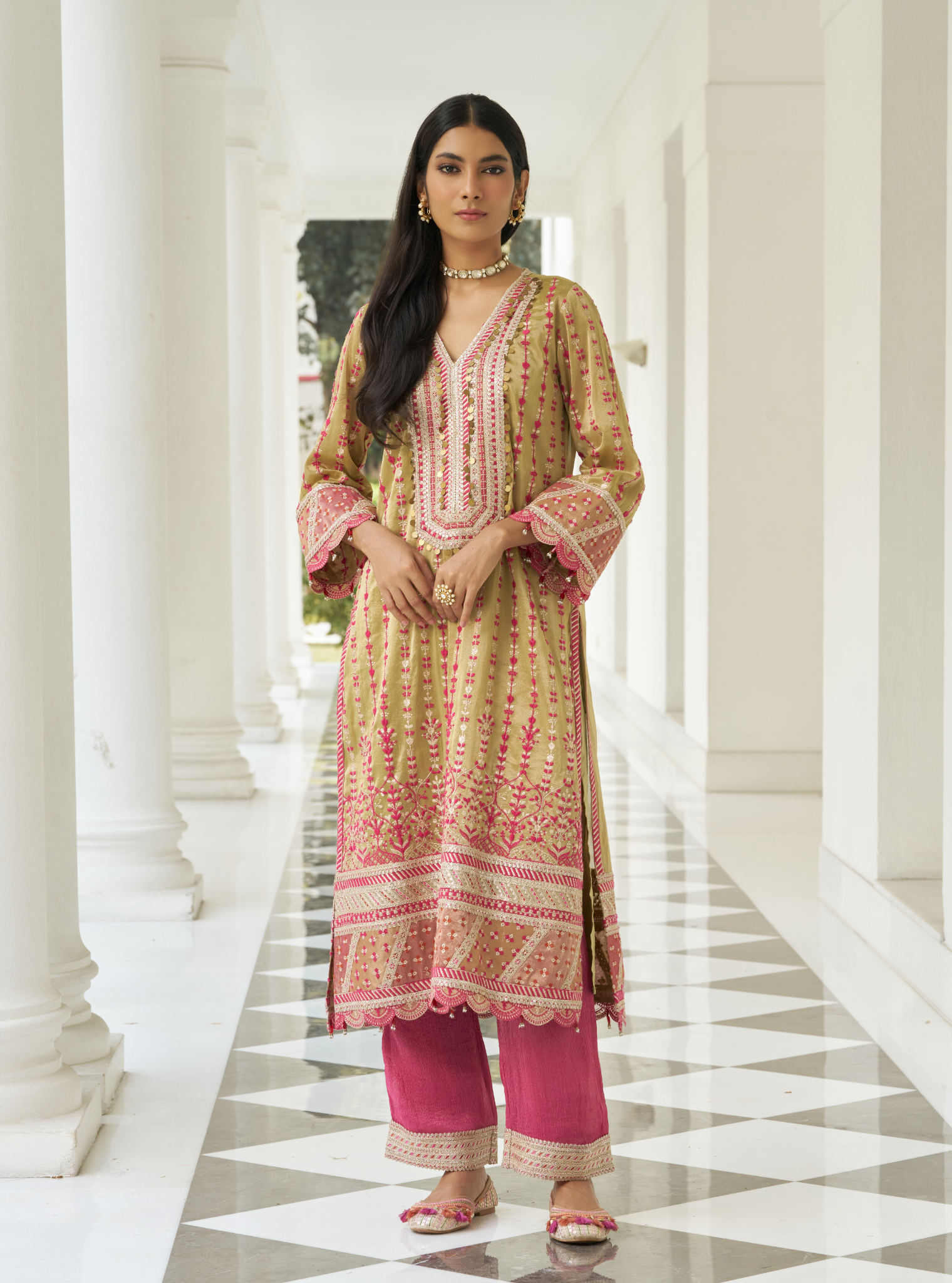 Varadaa Pista Tissue Green Kurta Set