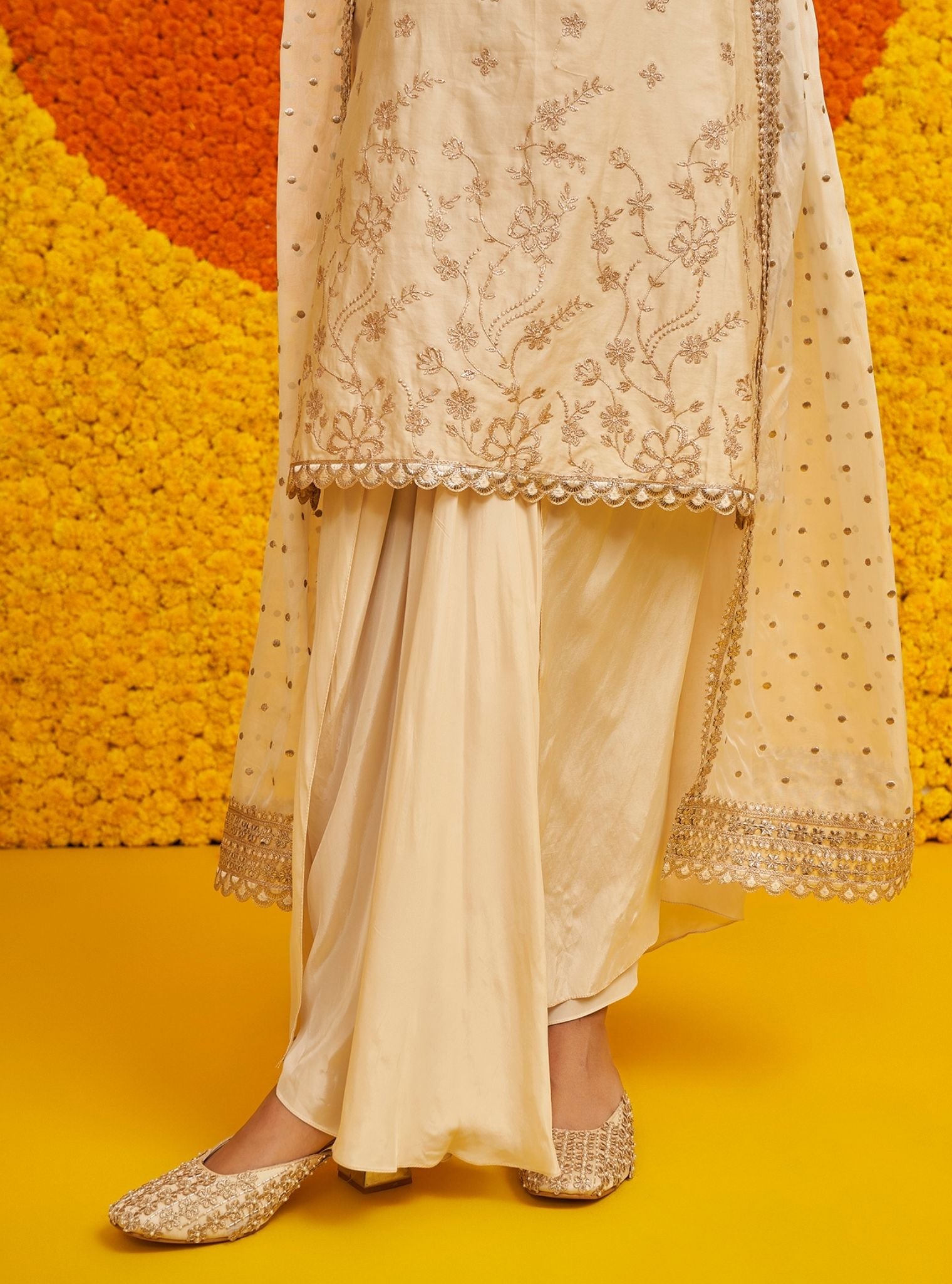 Sukoon Pima Satin Off White Kurta Set