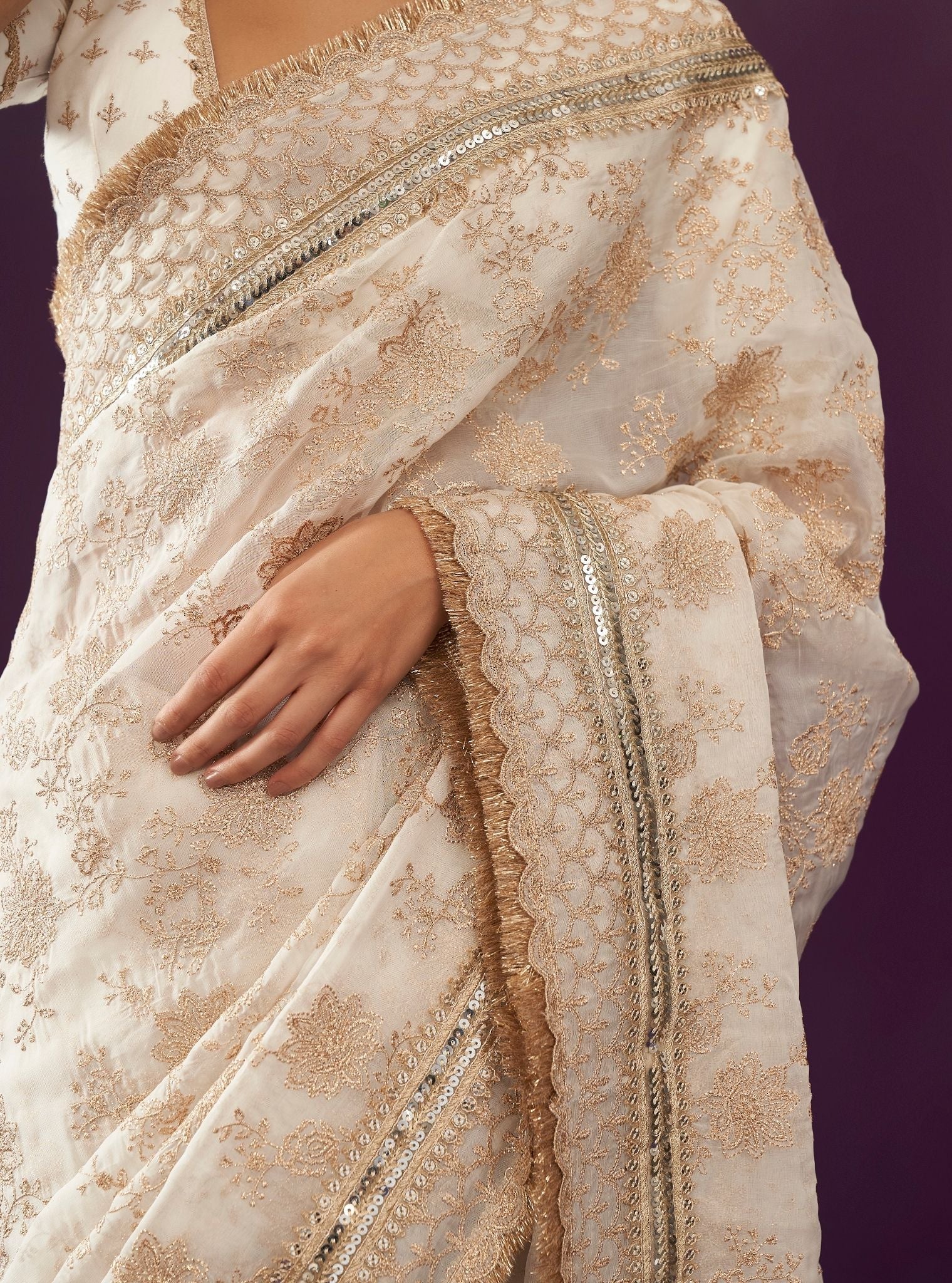 Kamon Organza Off White Saree