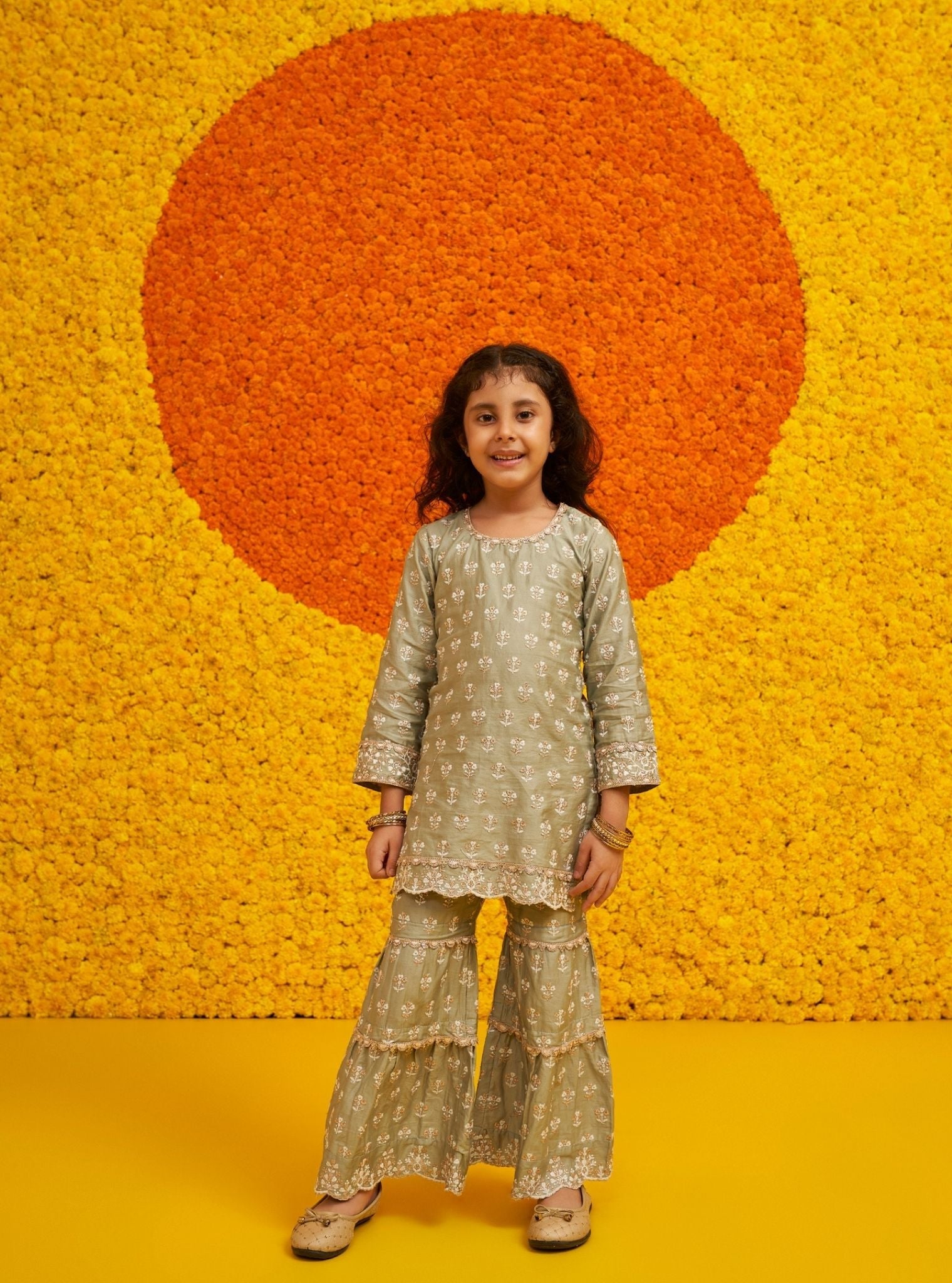 Becca Pima Satin Green Kurta with Garara Set