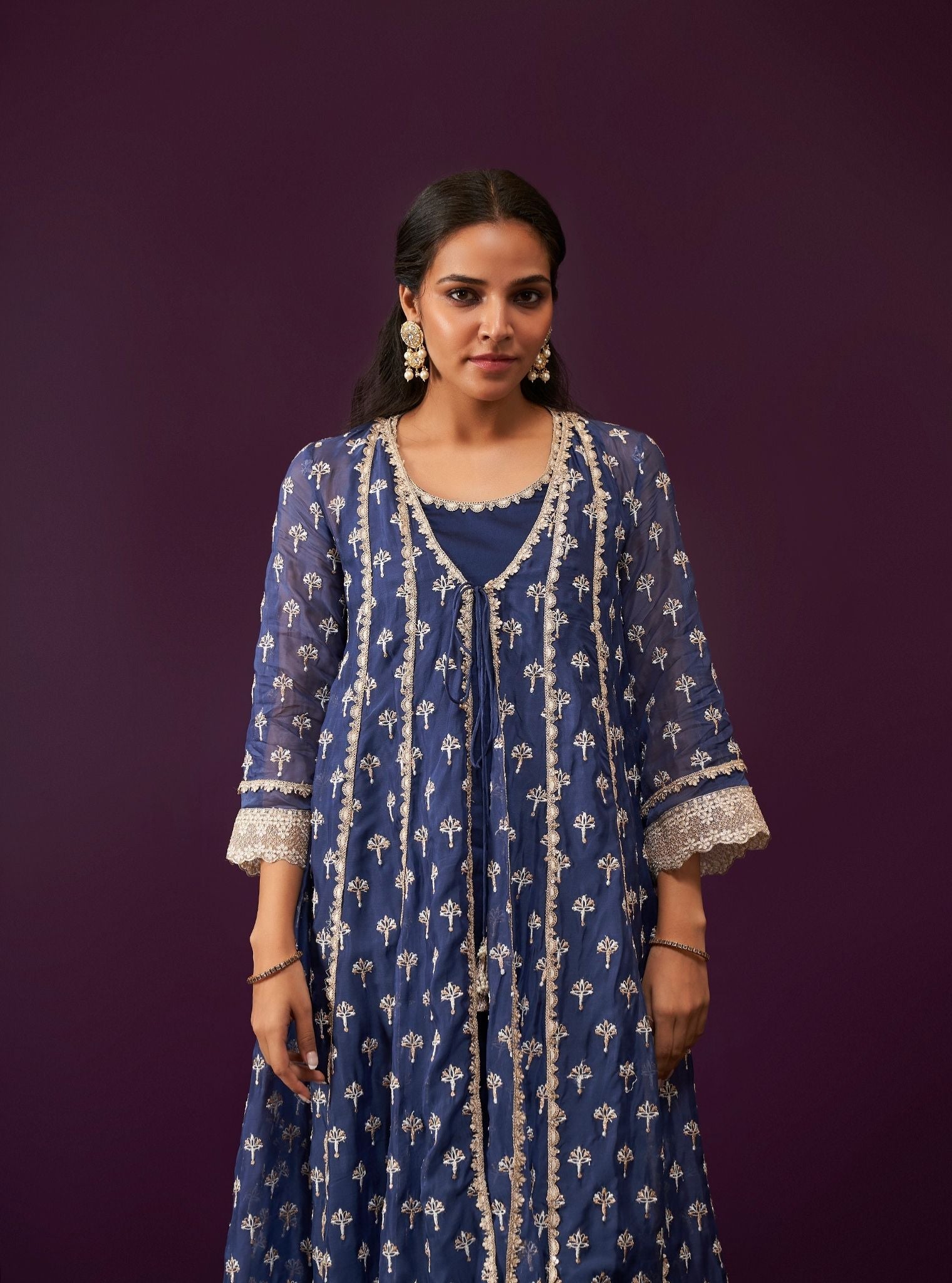Sanoh Organza Navy Anarkali Kurta Set