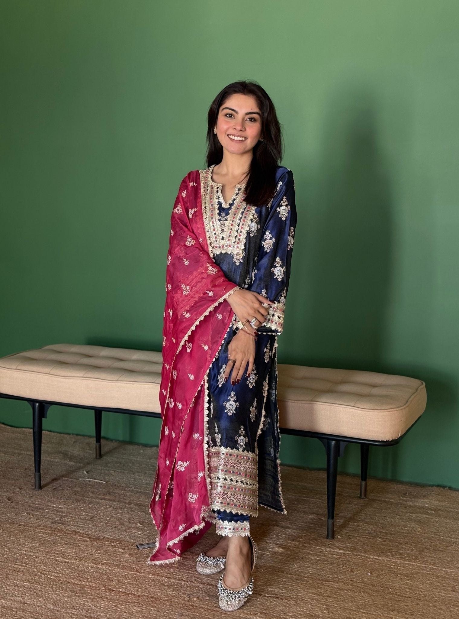 Mitthi Luxe Tissue Navy Kurta Set