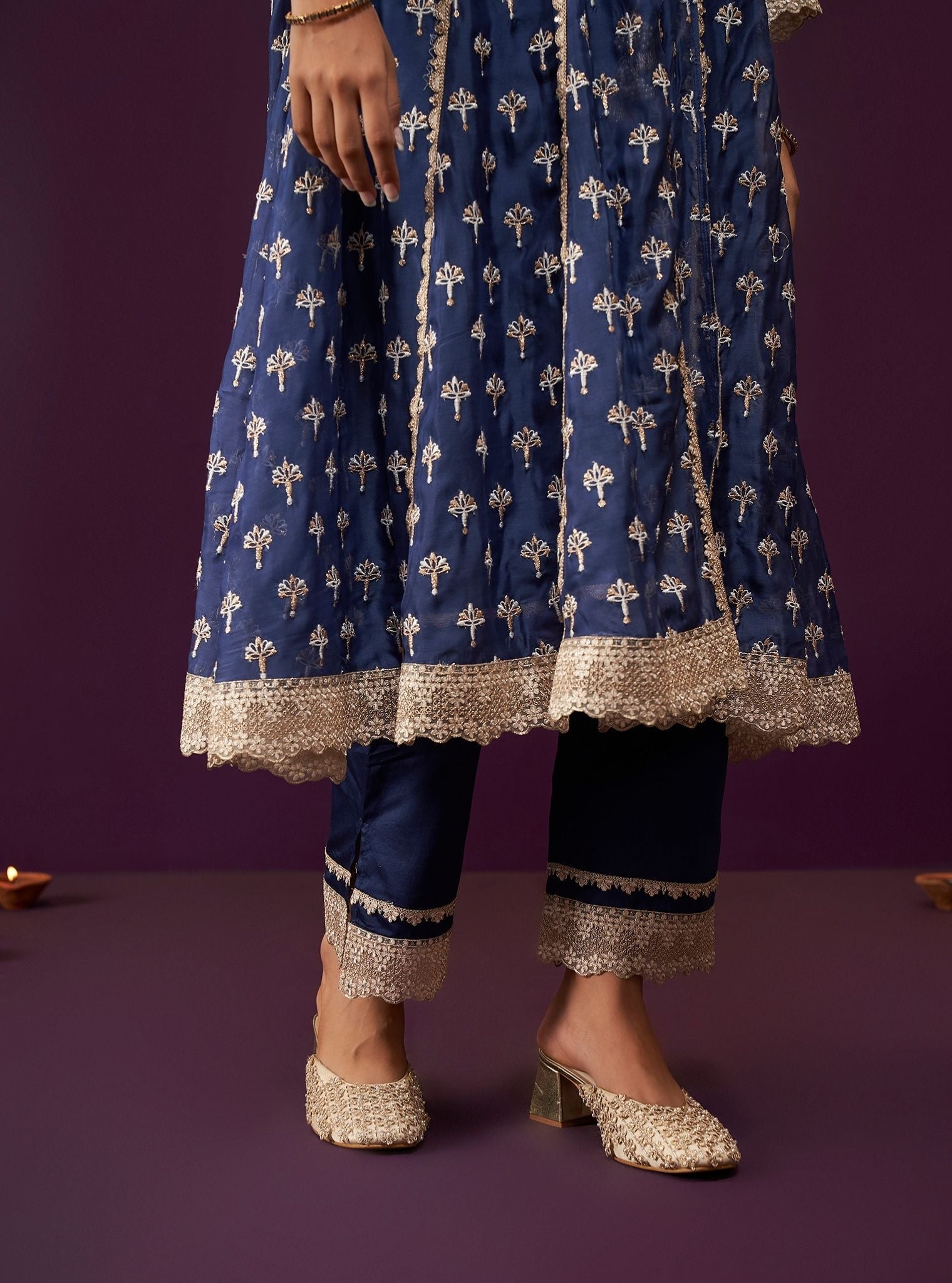 Sanoh Organza Navy Anarkali Kurta Set